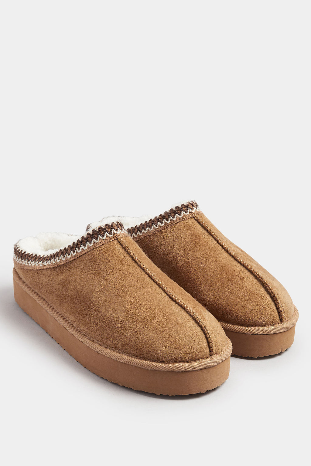  Mules Brodées En Faux Daim Marron, Coupe Extra Large EEE