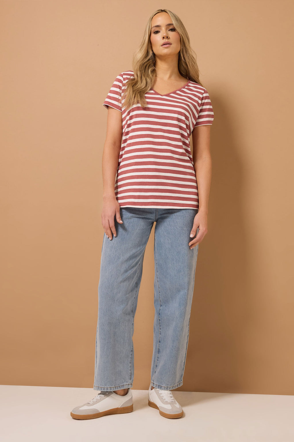  LTS Tall 3 PACK Blue & Coral Orange Stripe V-Neck T-Shirts