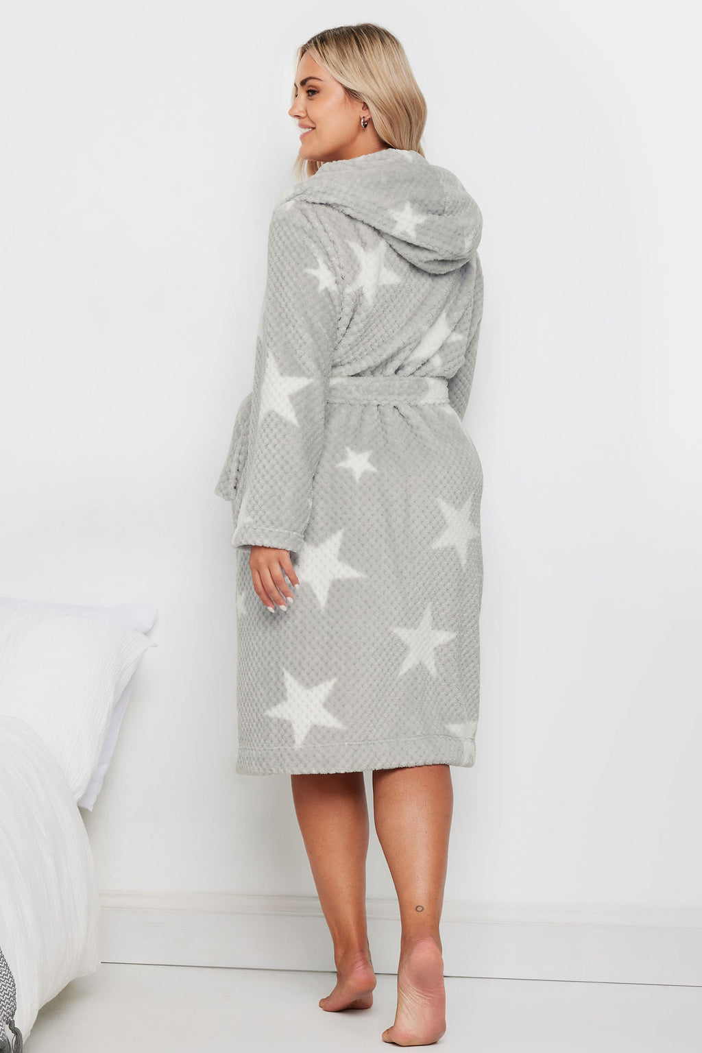  YOURS - Robe De Chambre Grise Gauffré Design Étoiles