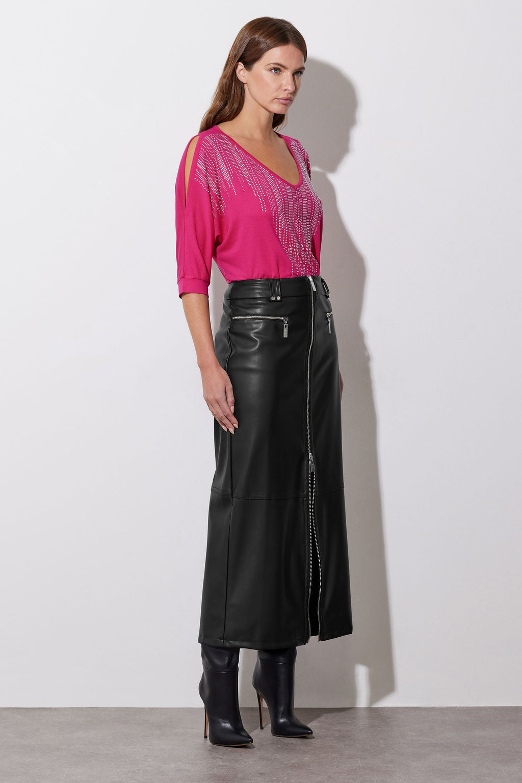 STAR Hot Pink Embellished Neckline Top