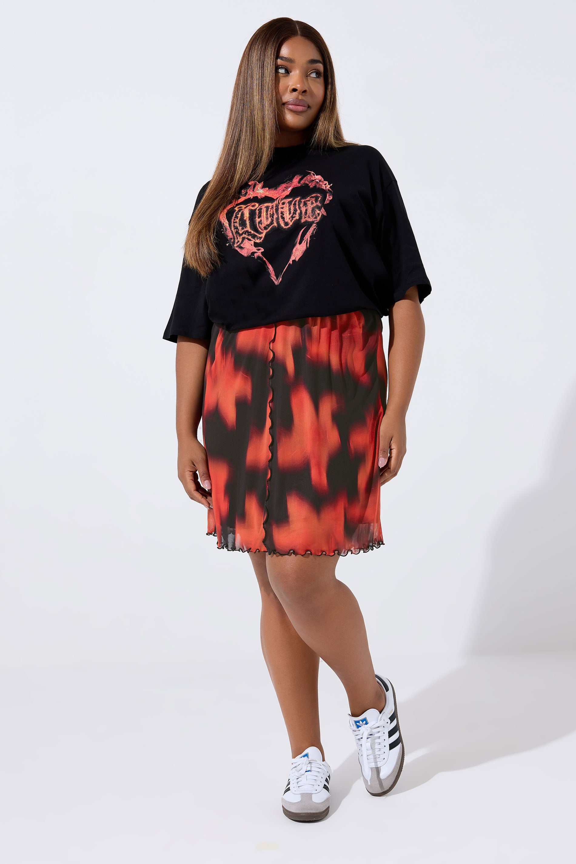  LIMITED COLLECTION - Mini Jupe En Filet Rouge & Noire Floral Flouté