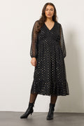  EVANS Curve Black Foil Spot Half Placket Dress