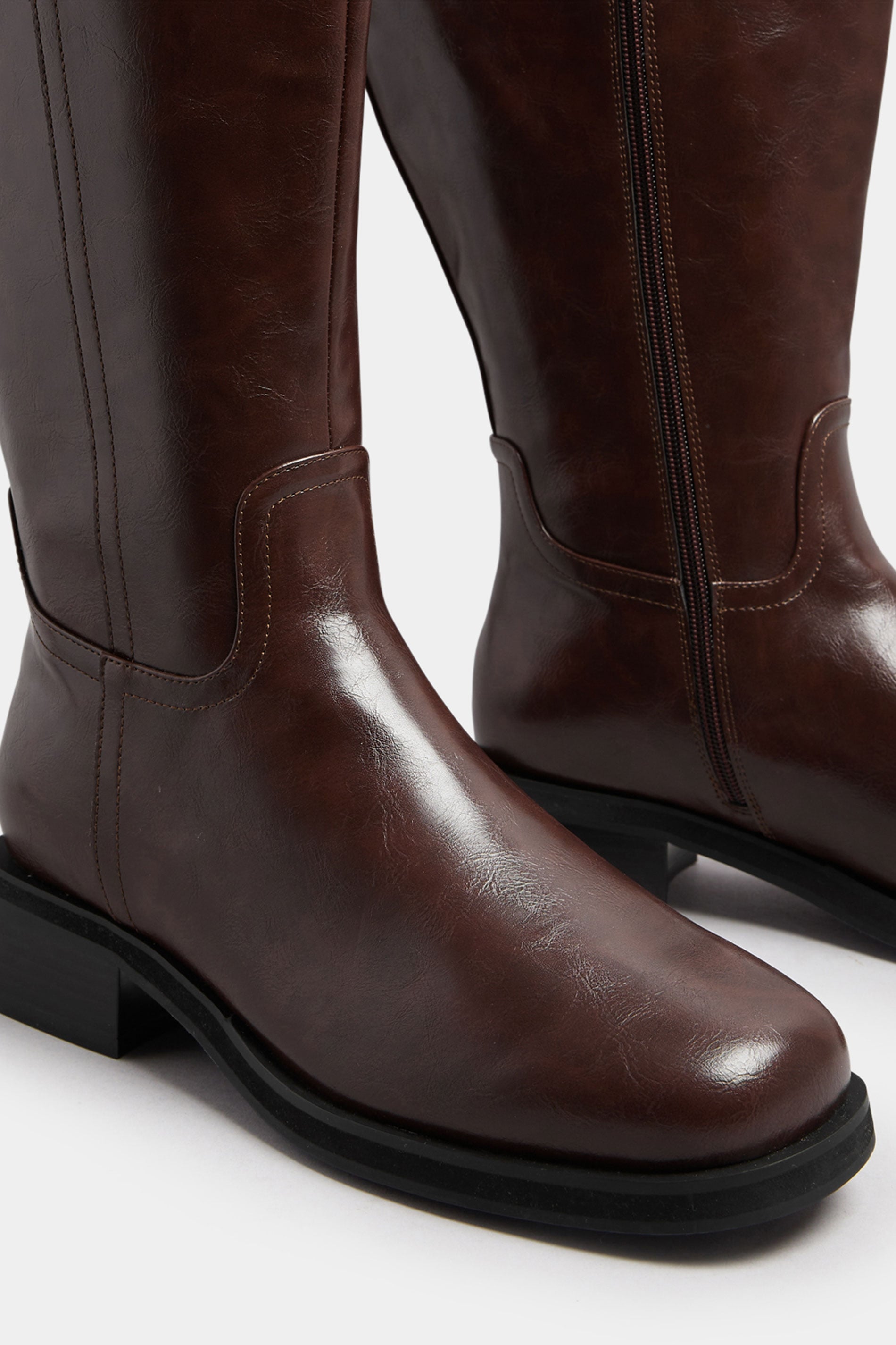  Dark Brown Pull On Knee High Boots In Extra Wide EEE Fit
