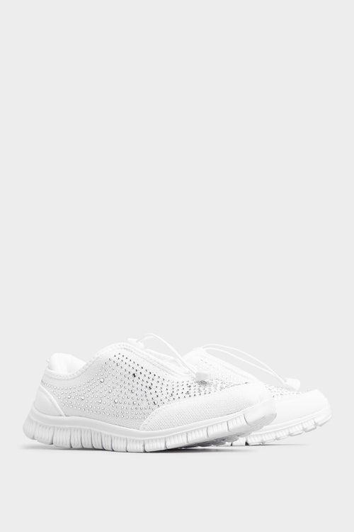  Baskets Blanches Empiècement Strass Pieds Larges EEE