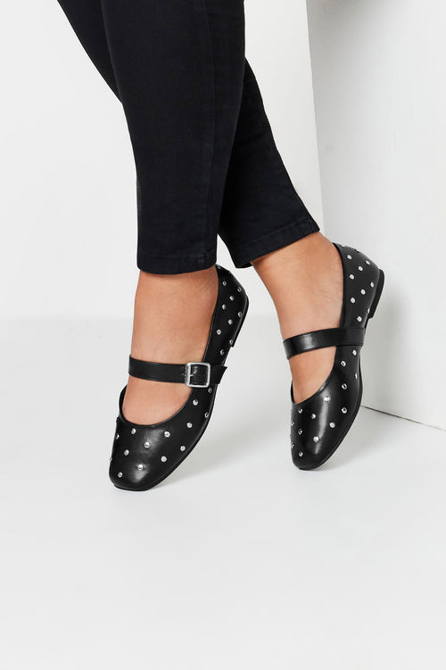  Ballerines Noires Cloutées Style Mary Jane Pieds Extra Larges EEE