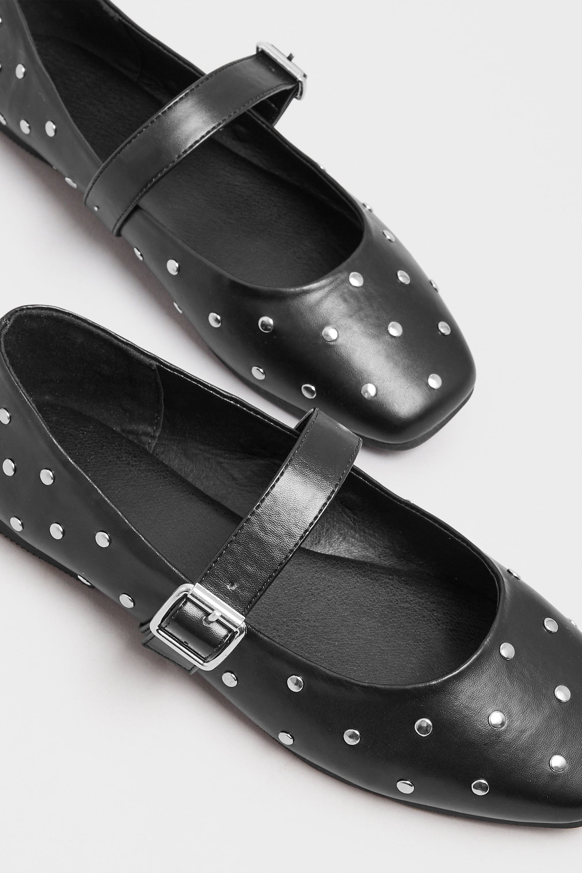  Ballerines Noires Cloutées Style Mary Jane Pieds Extra Larges EEE
