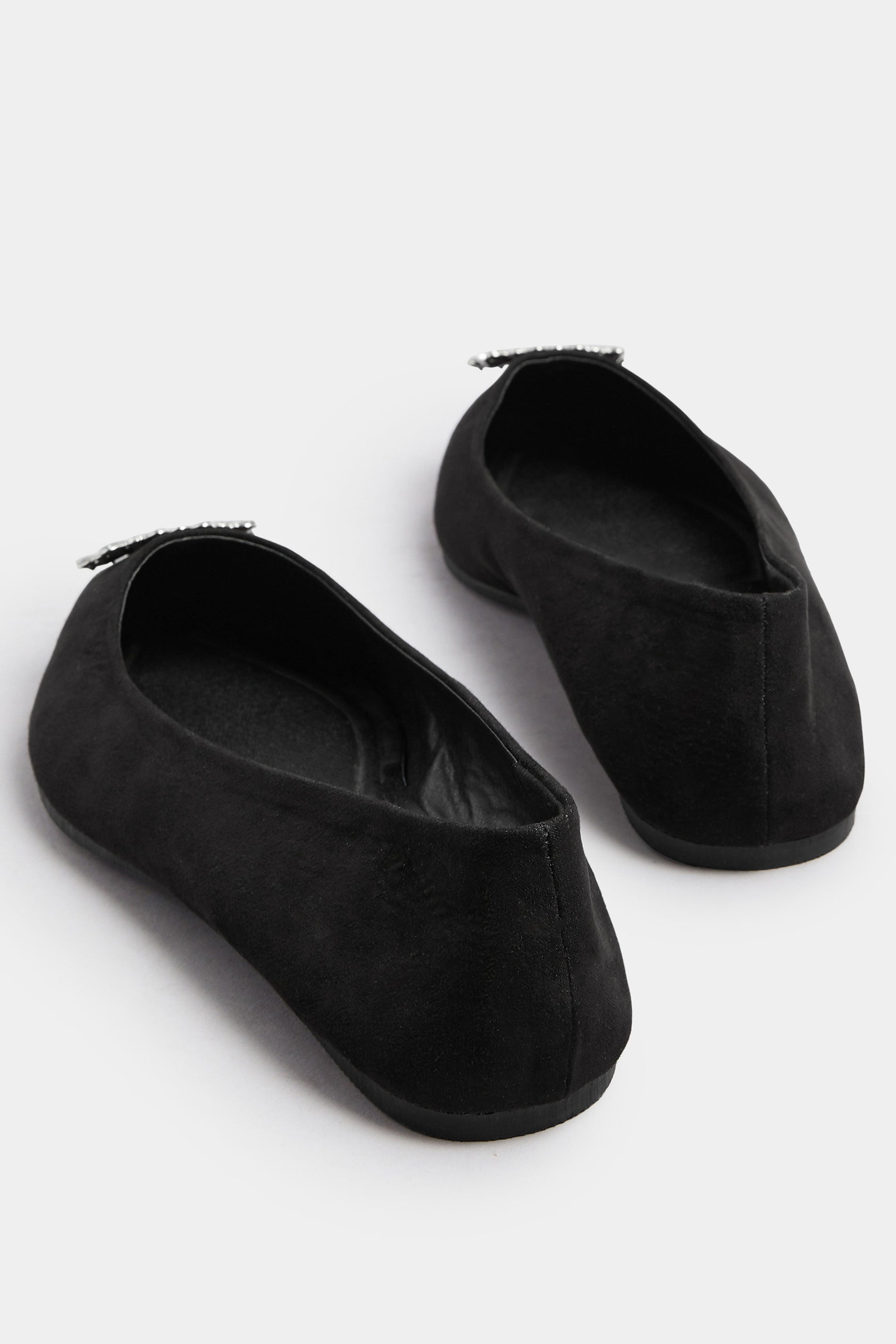  Ballerines Pointues En Faux Daim Noir à Strass, Coupe Extra Large EEE