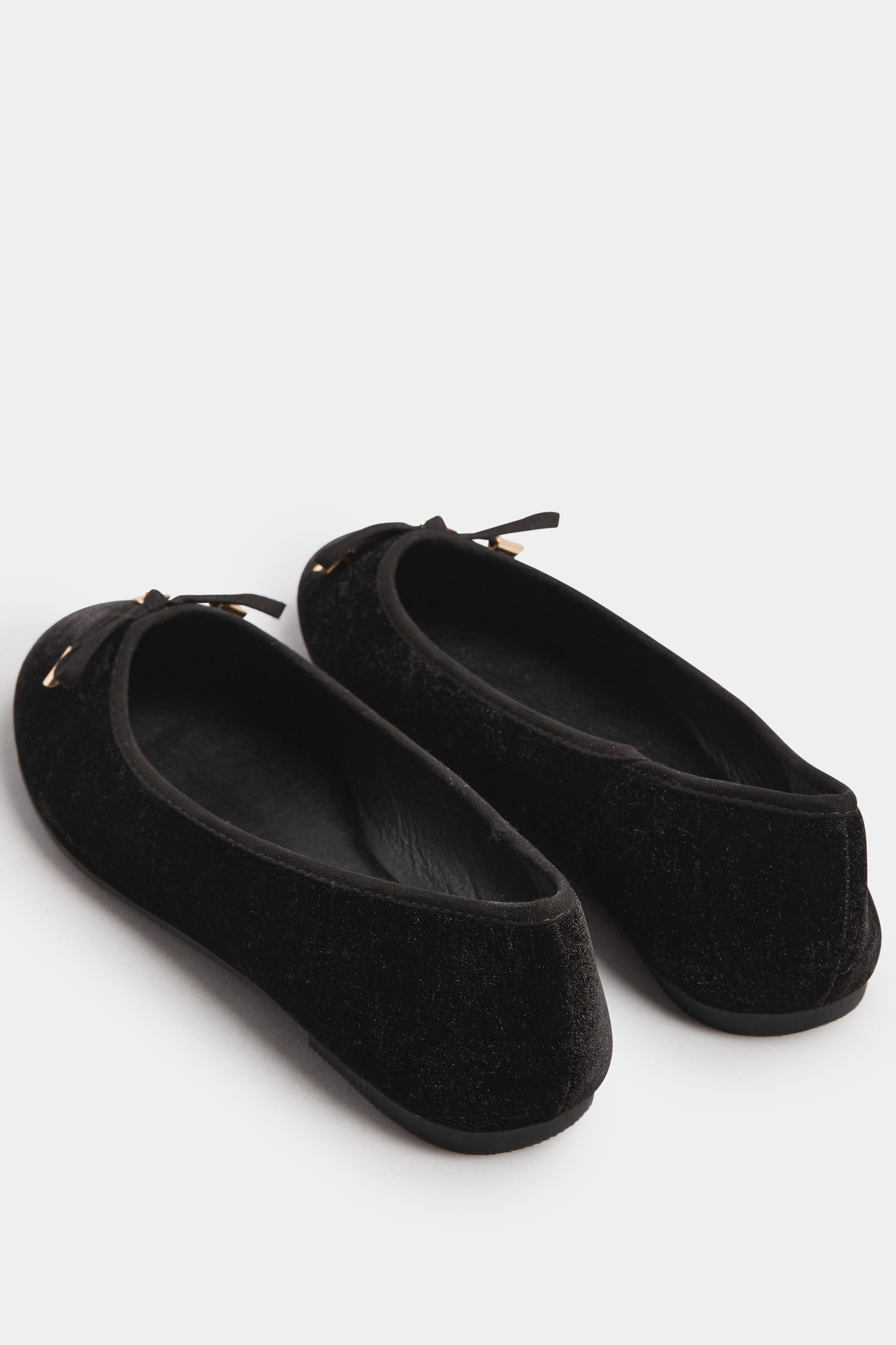  LTS Black Velvet Bow Ballerina Pumps In Standard Fit
