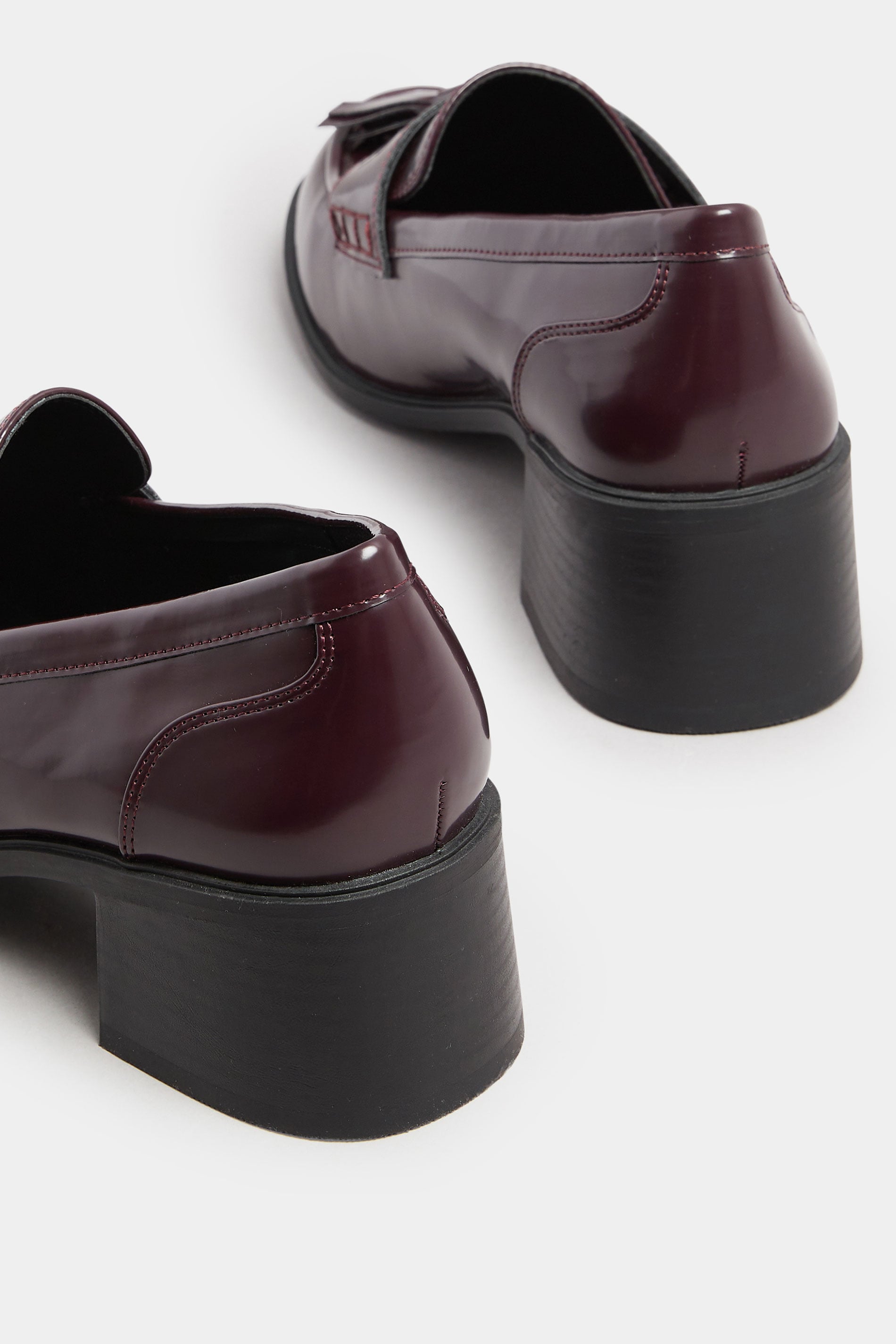  YOURS Curve Mocassins à Talons Et Pampilles En Cuir Verni Rouge Bordeaux, Coupe Extra Large EEE