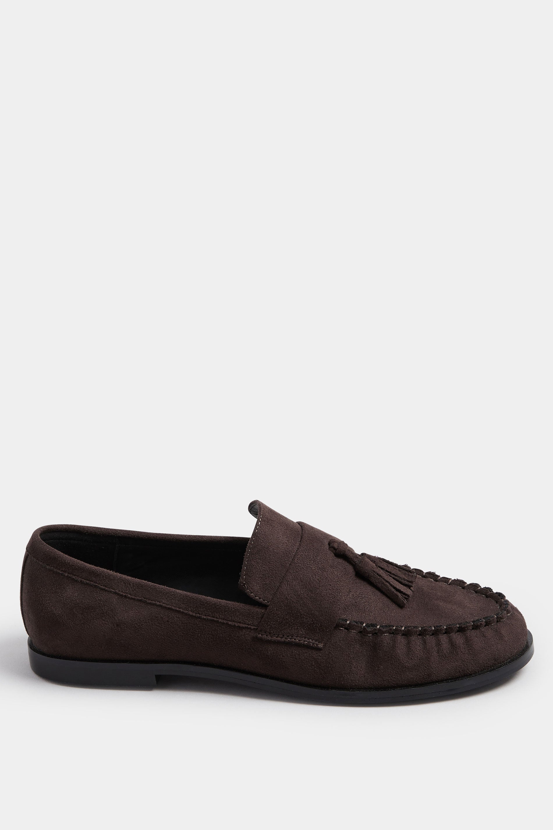  LTS Chocolate Brown Faux Suede Tassel Flat Loafers