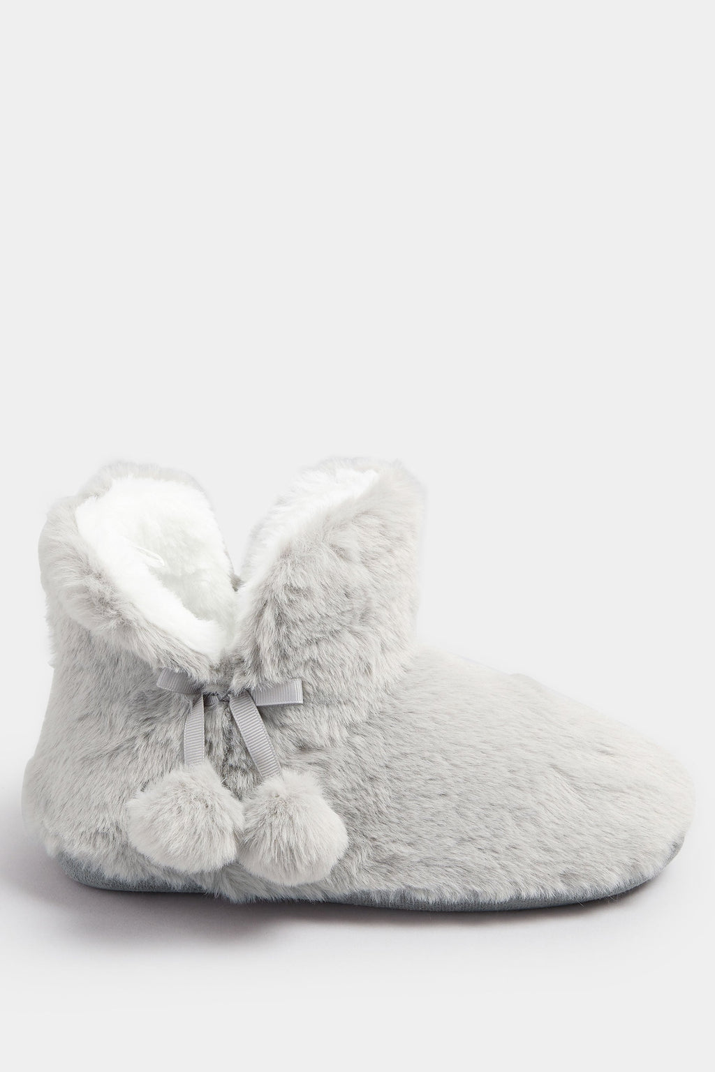 Chaussons Bottes En Fausse Fourrure à Pompons Gris