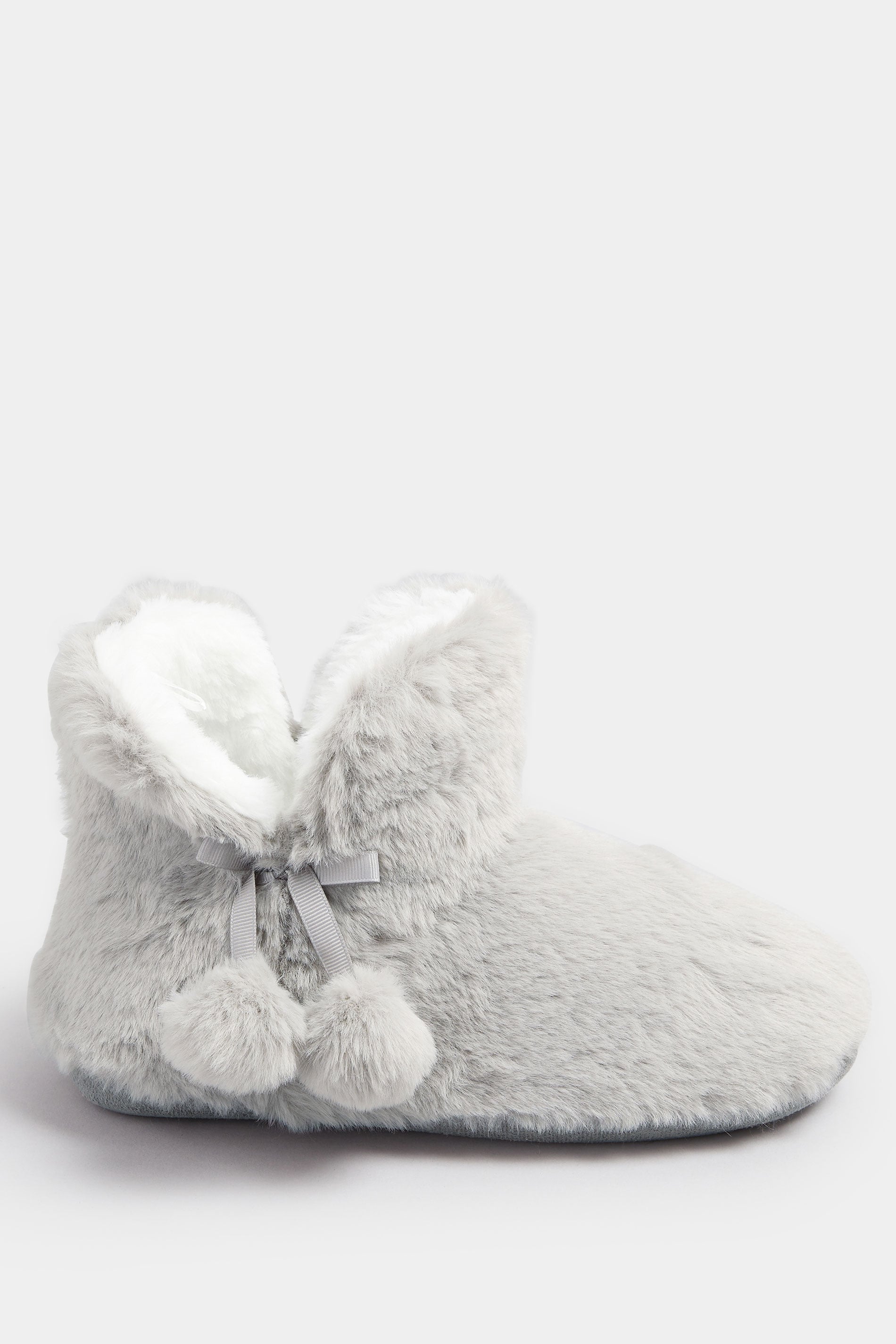  Chaussons Bottes En Fausse Fourrure à Pompons Gris