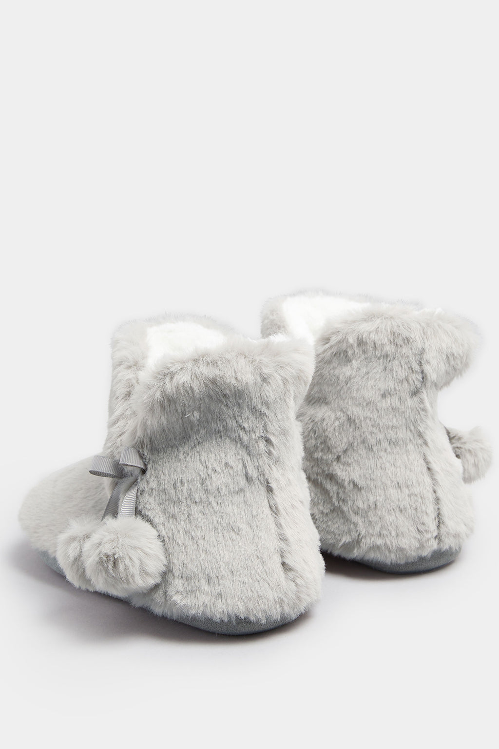  Chaussons Bottes En Fausse Fourrure à Pompons Gris