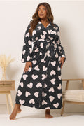  YOURS Curve Robe De Chambre Longue Noire Love Heart