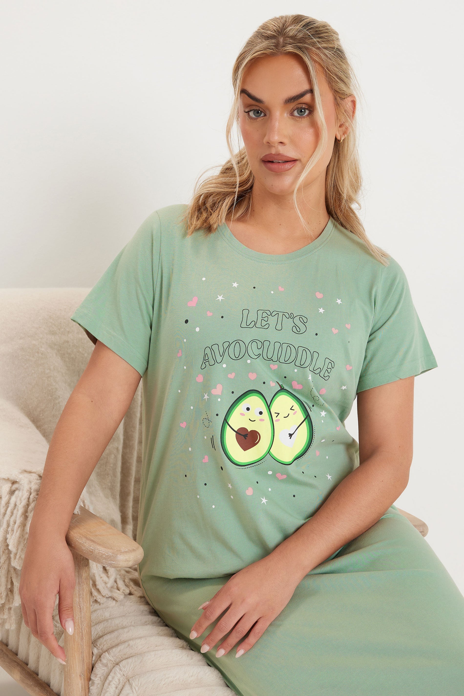 YOURS - Lot De 2 Chemises De Nuit Verte & Grise 'Let's Avocuddle'