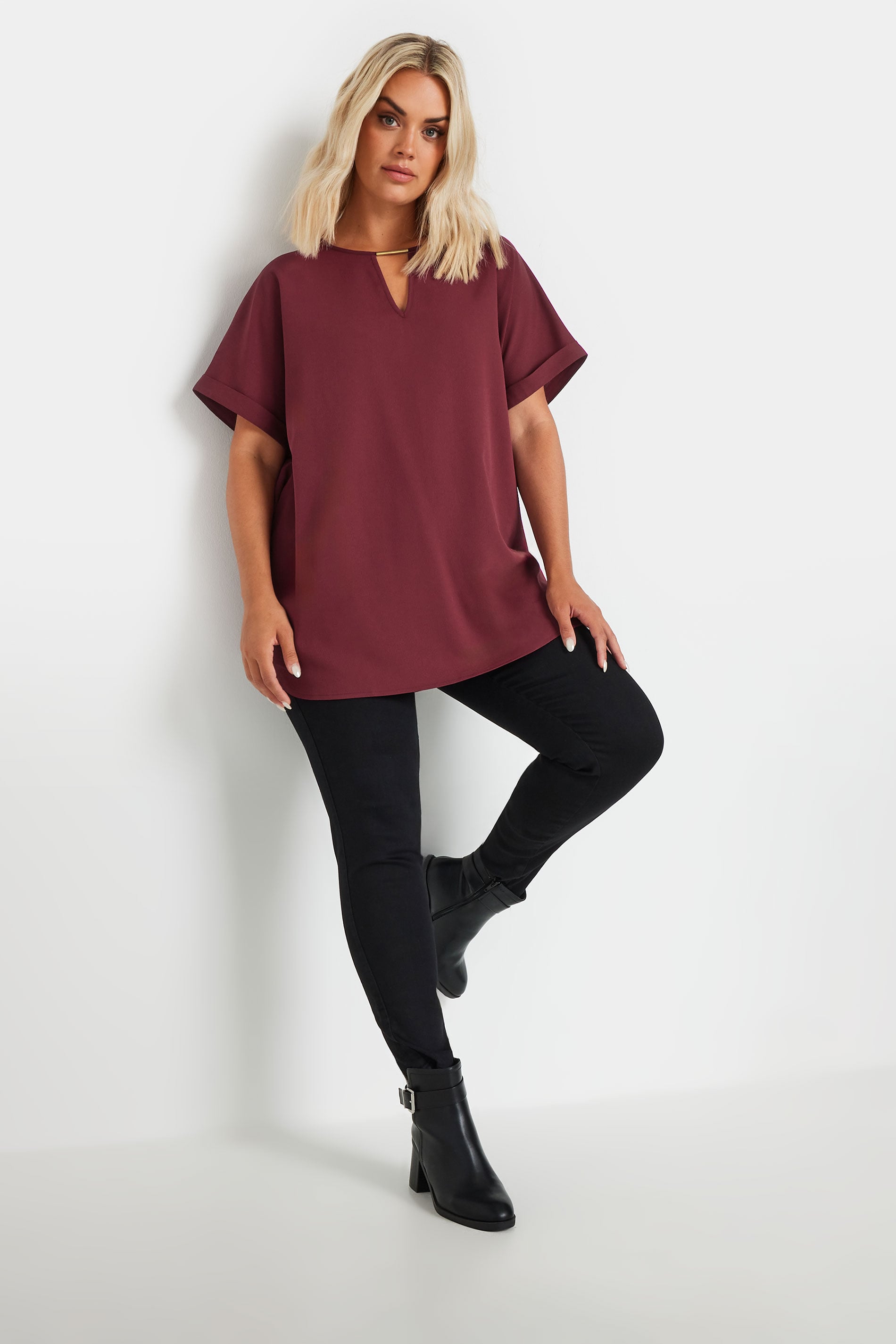  YOURS - Blouse Rouge Vin Design Volanté