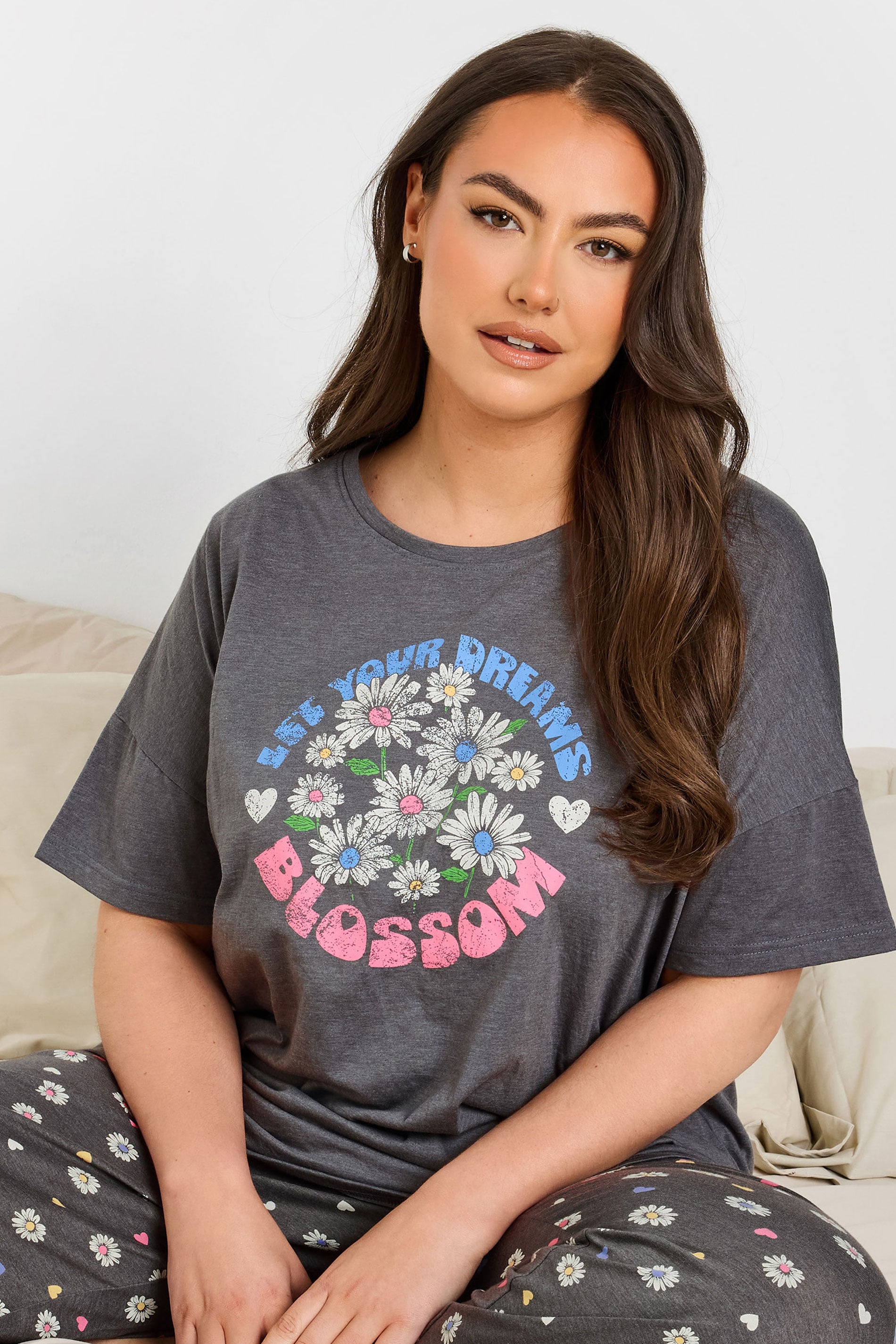  YOURS - Ensemble De Pyjama Gris 'Let Your Dreams Blossom'