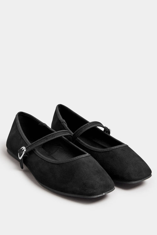  Ballerines Noires Effet Daim Carrées Avant Pieds Extra Larges EEE