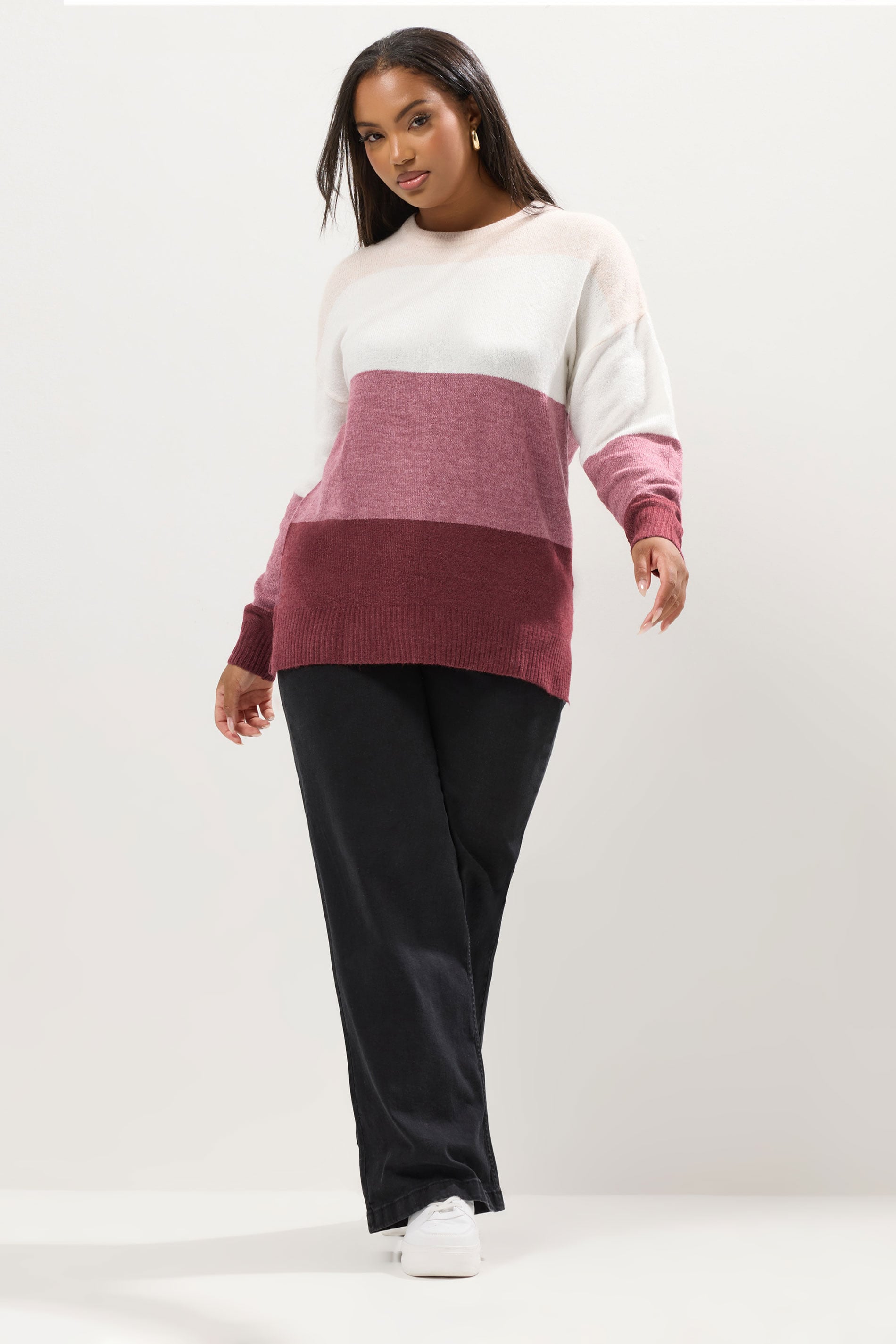  YOURS - Pull Blanc Dégradé Rose Manches Longues