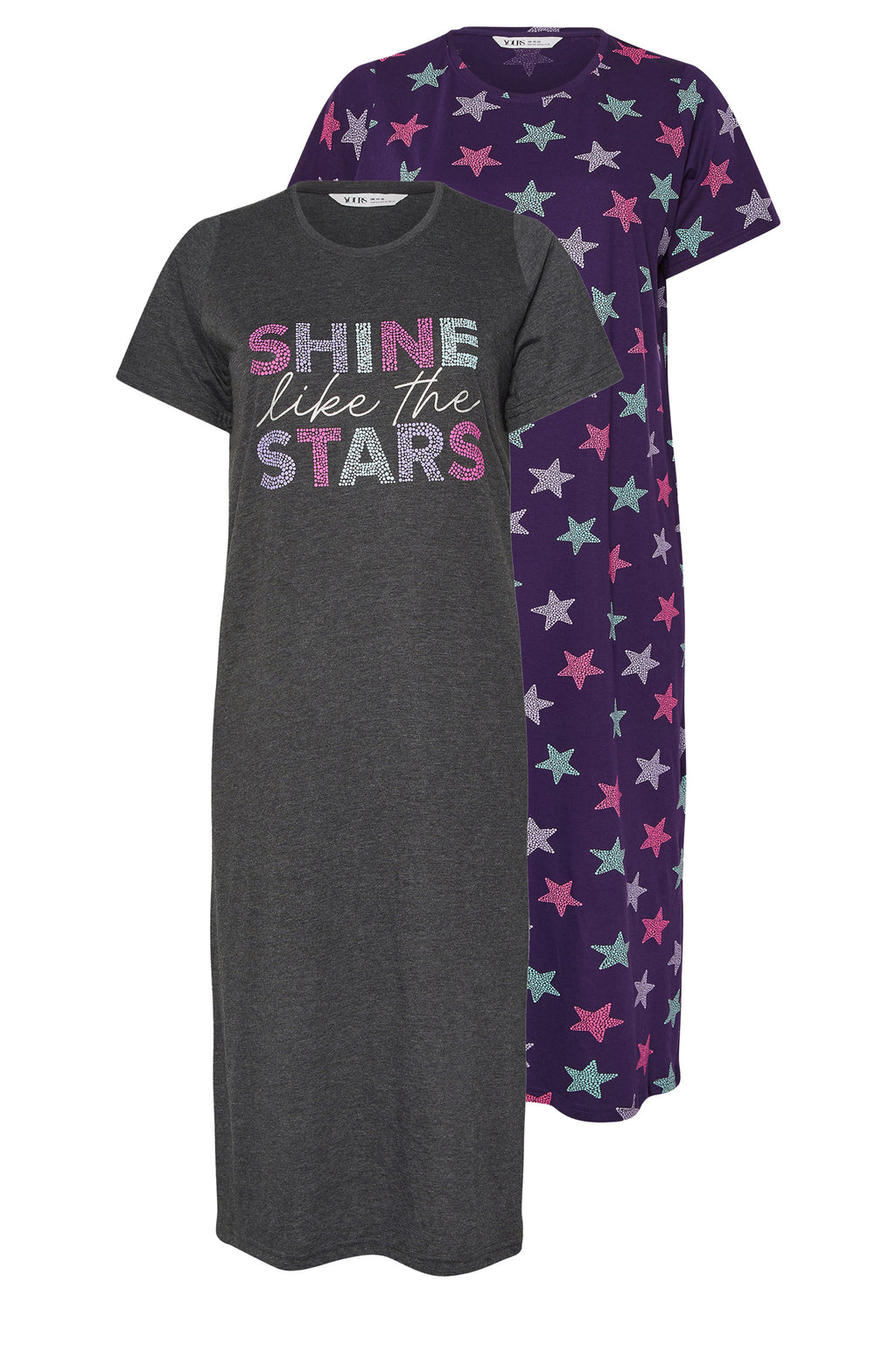  YOURS Curve Lot De 2 Chemises De Nuit Grises « Shine Like The Stars » Midaxi