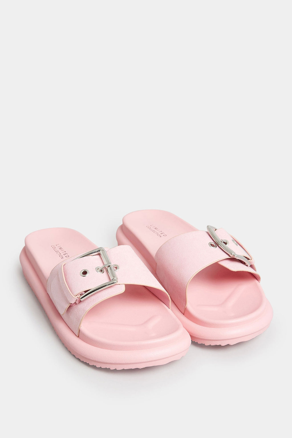  LIMITED COLLECTION - Claquettes Roses Effet Daim à Boucles Pieds Larges E & EEE
