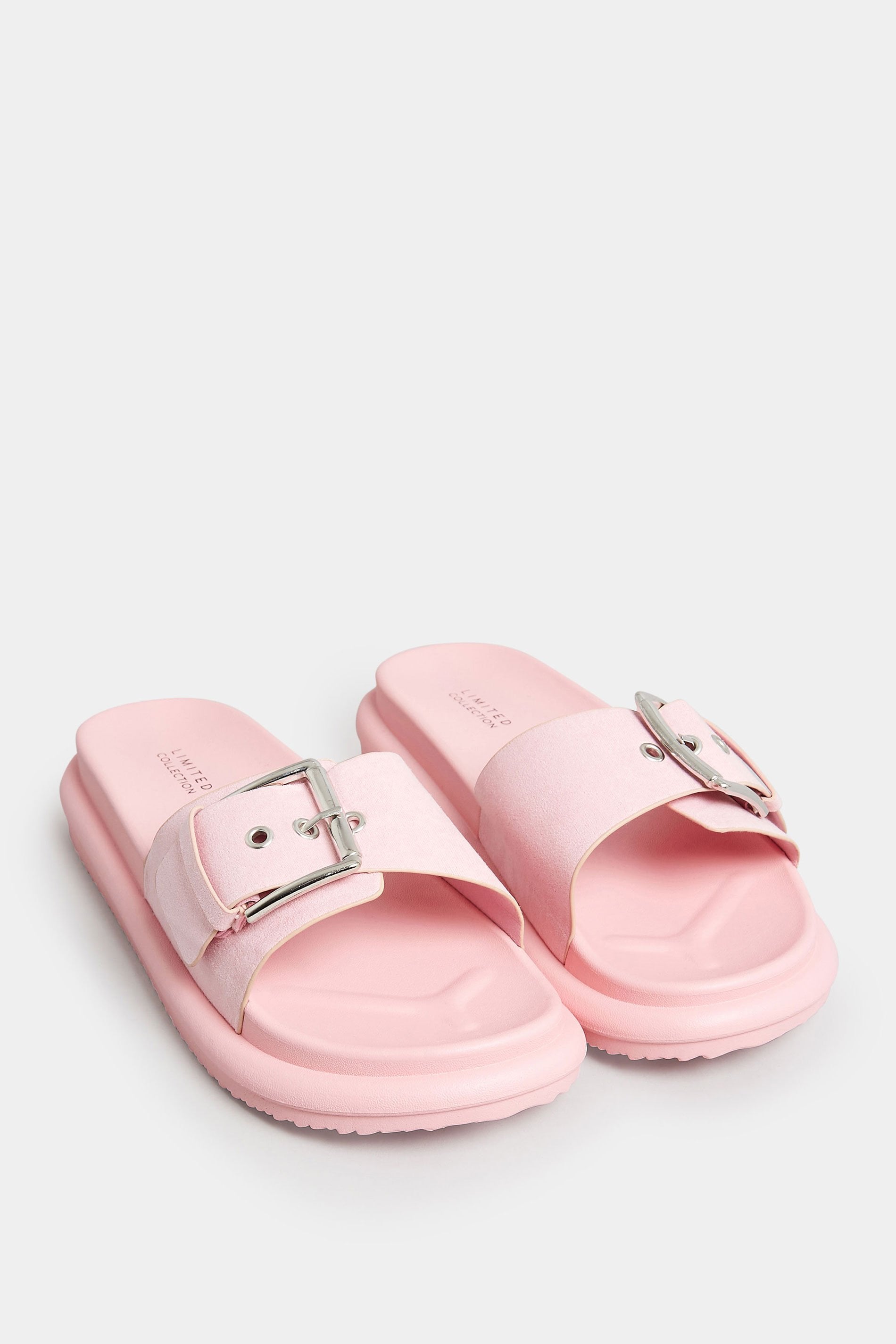  LIMITED COLLECTION - Claquettes Roses Effet Daim à Boucles Pieds Larges E & EEE