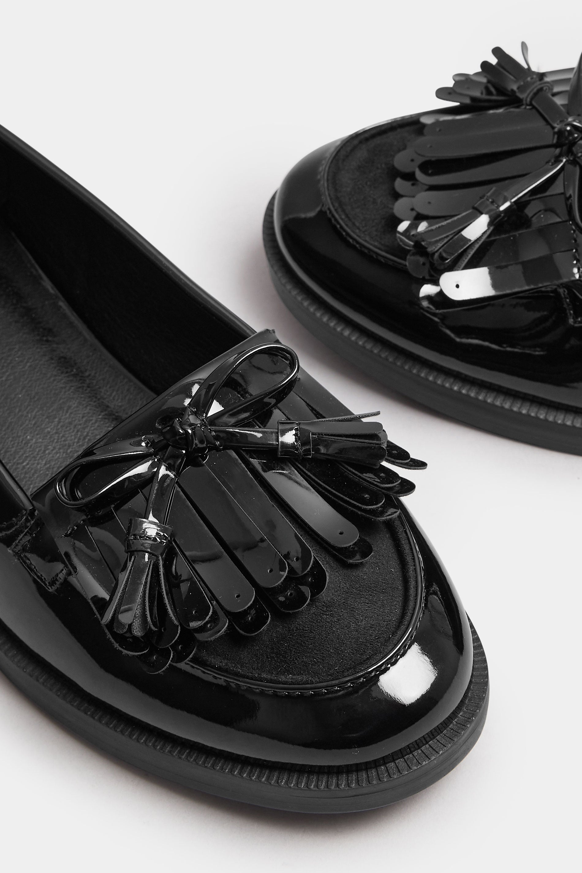  Mocassins à Franges En Cuir Verni Noir, Coupes Wide E Et Extra Wide EEE