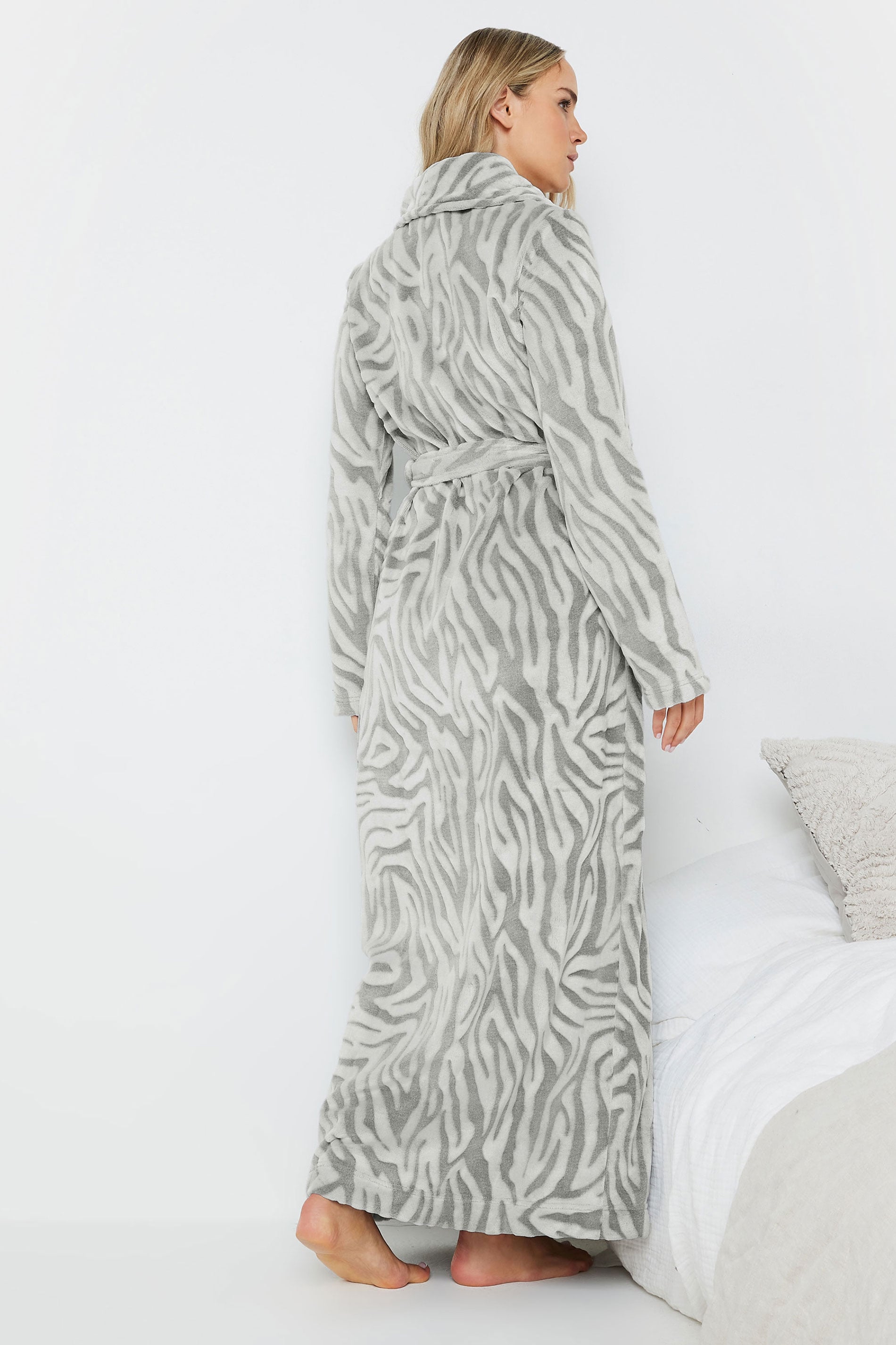  LTS Tall Grey Zebra Print Maxi Dressing Gown