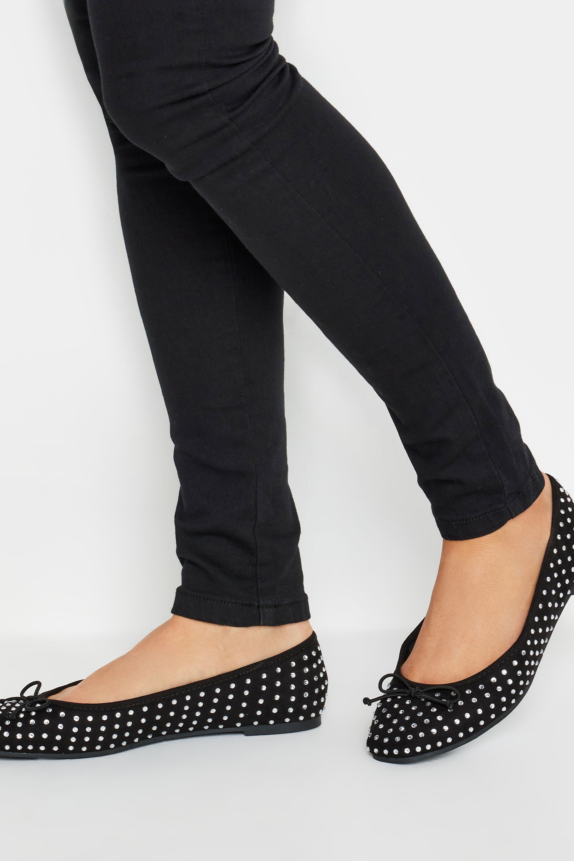  LTS Black Faux Suede Diamante Ballerina Pumps In Standard Fit
