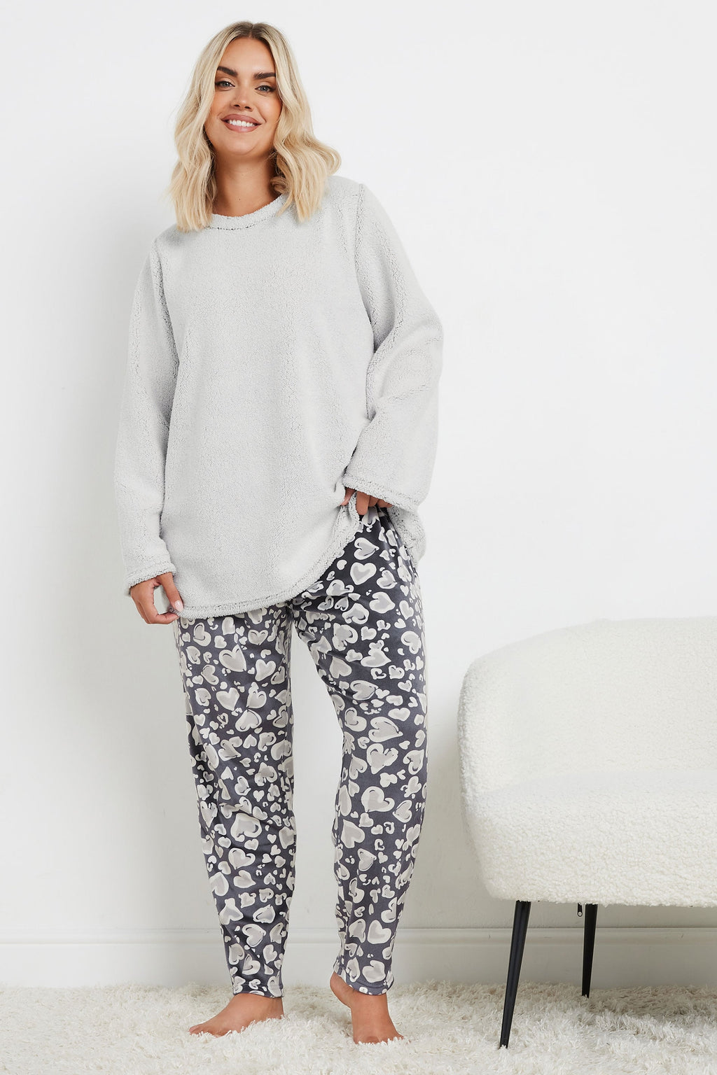  YOURS - Ensemble Loungewear Gris Animal En Peluche