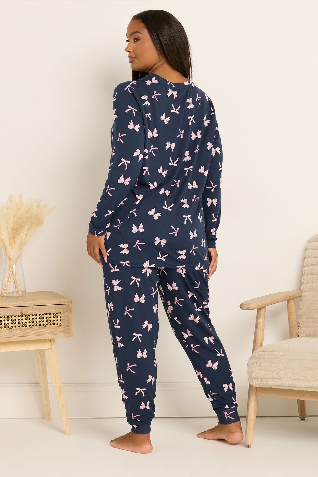  YOURS Curve Ensemble Pyjama Et Masque Pour Les Yeux Doux Au Toucher Avec Nœud Bleu Marine