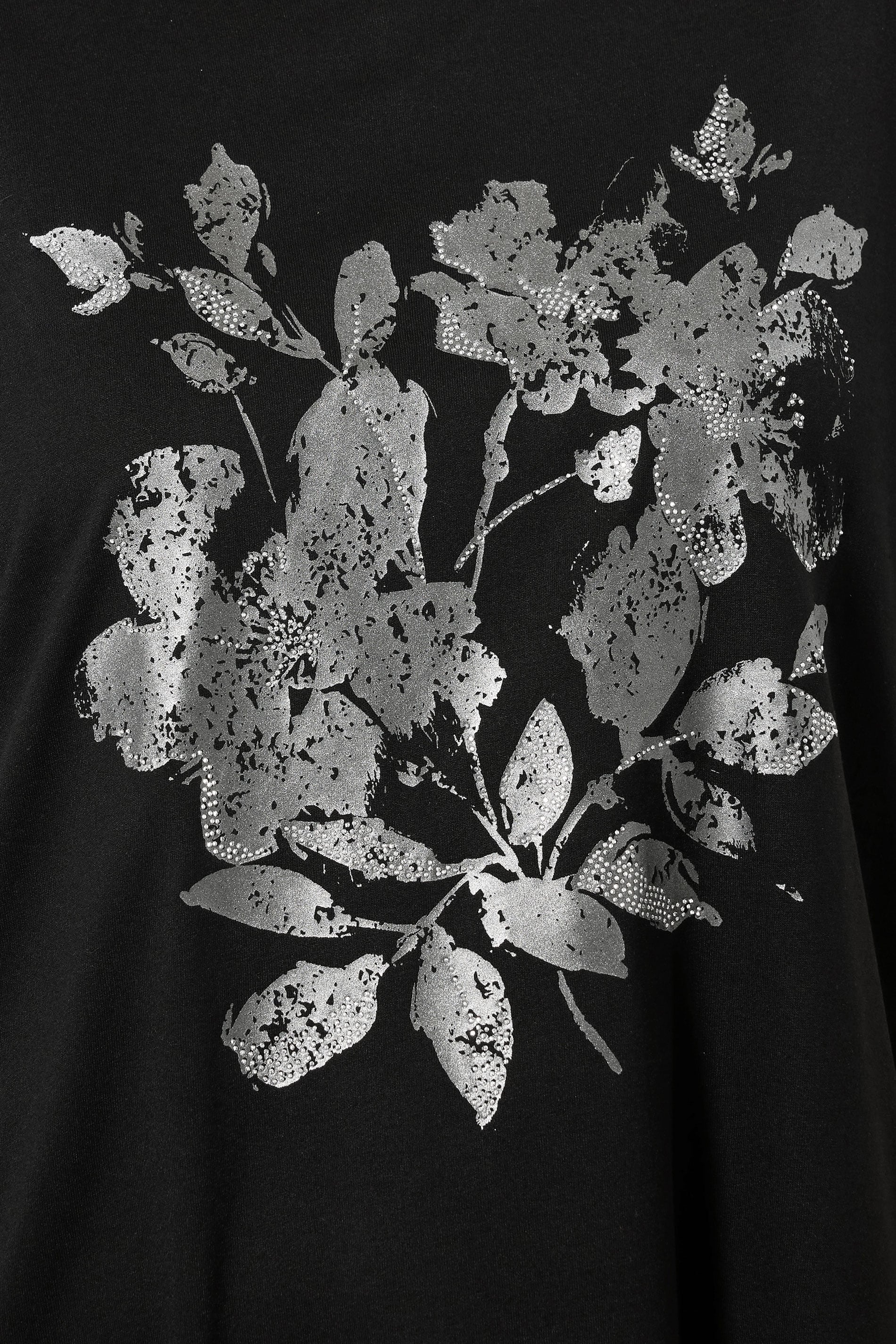  EVANS Curve Black Floral Stud Detail Top