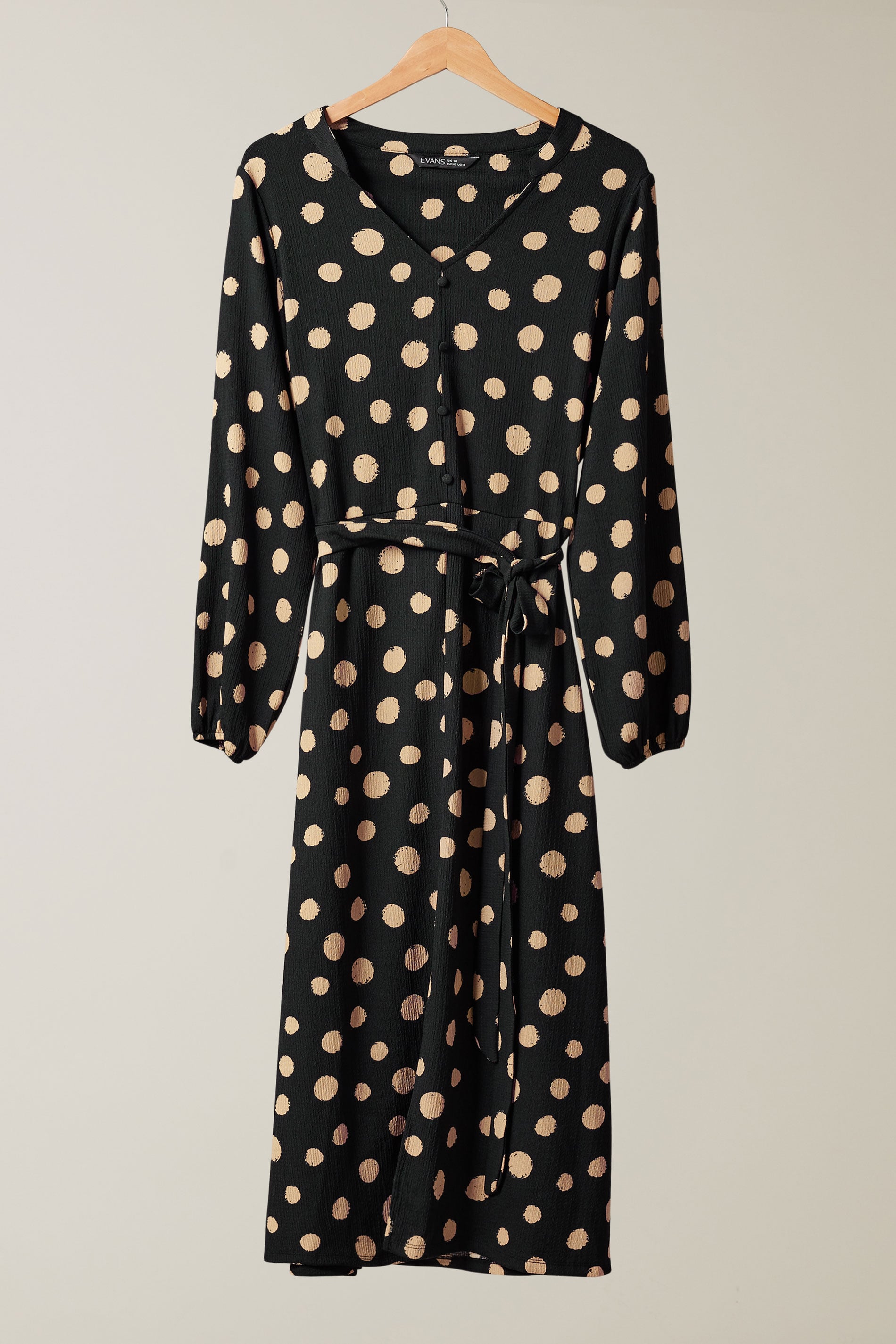  EVANS Curve Black Spot Print Split Front Dress