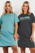  YOURS - Lot De 2 Chemises De Nuit Bleue & Grise 'Wellness' Design Étoiles