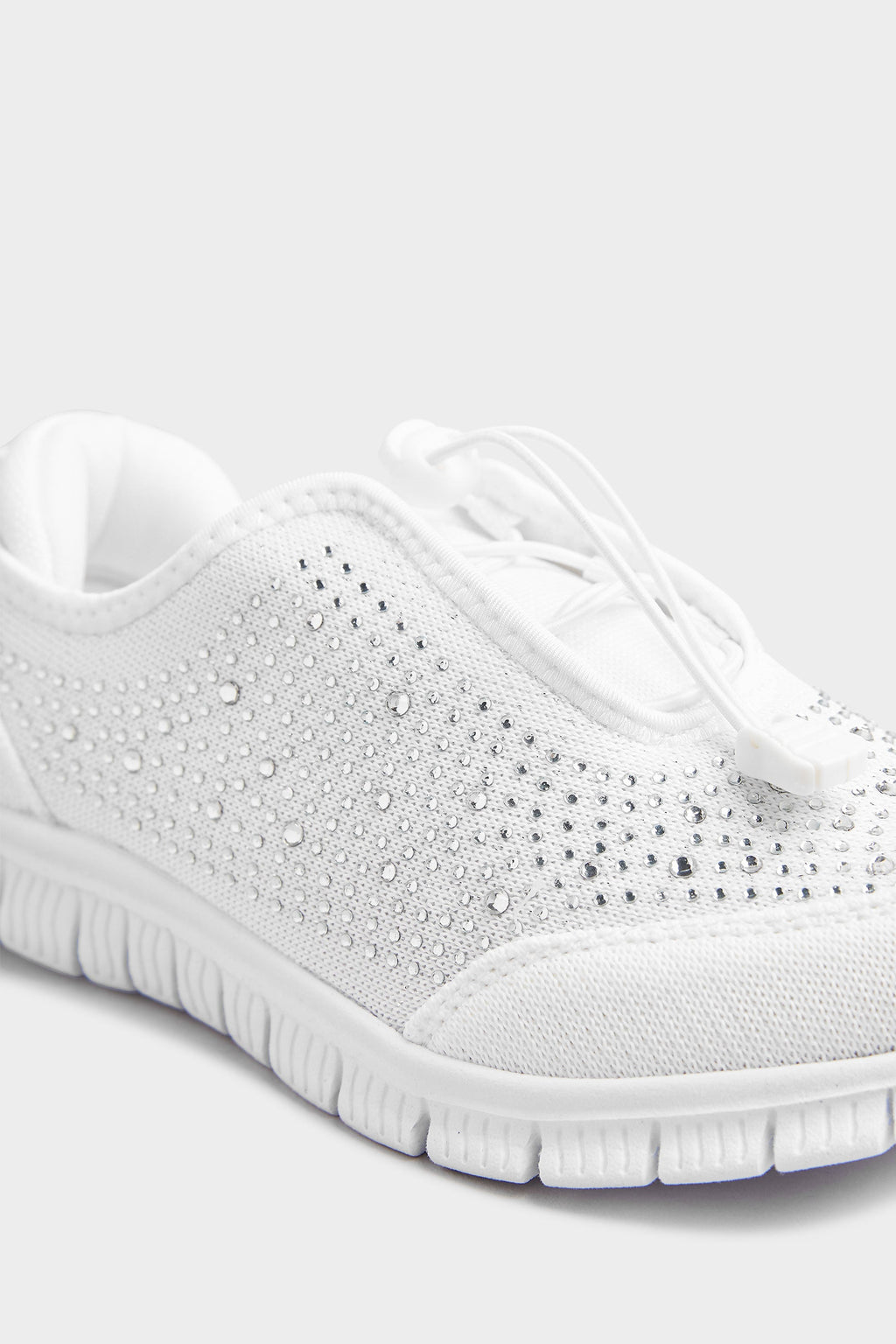  Baskets Blanches Empiècement Strass Pieds Larges EEE