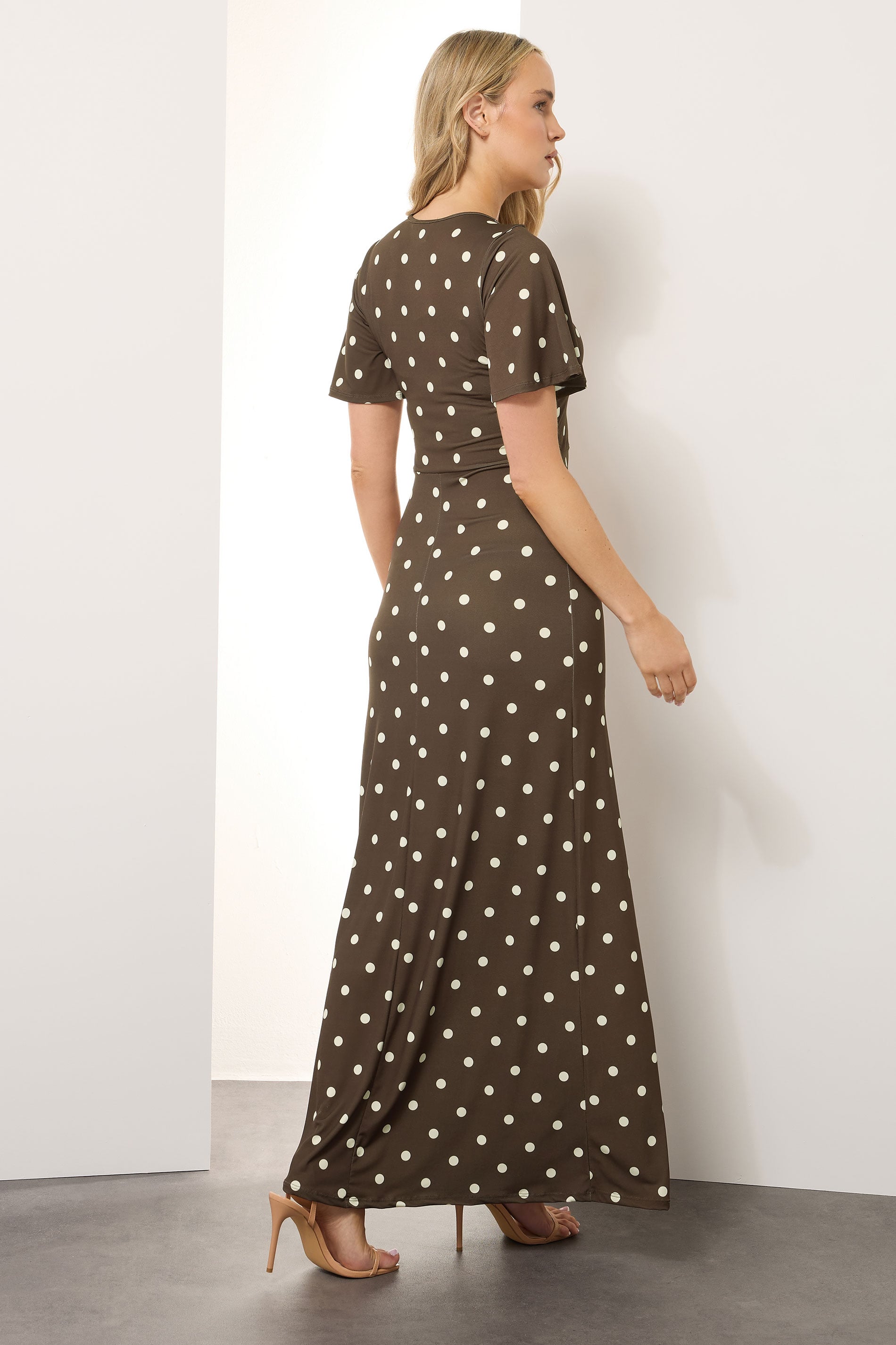  LTS Tall Brown Spot Angel Sleeve Maxi Dress