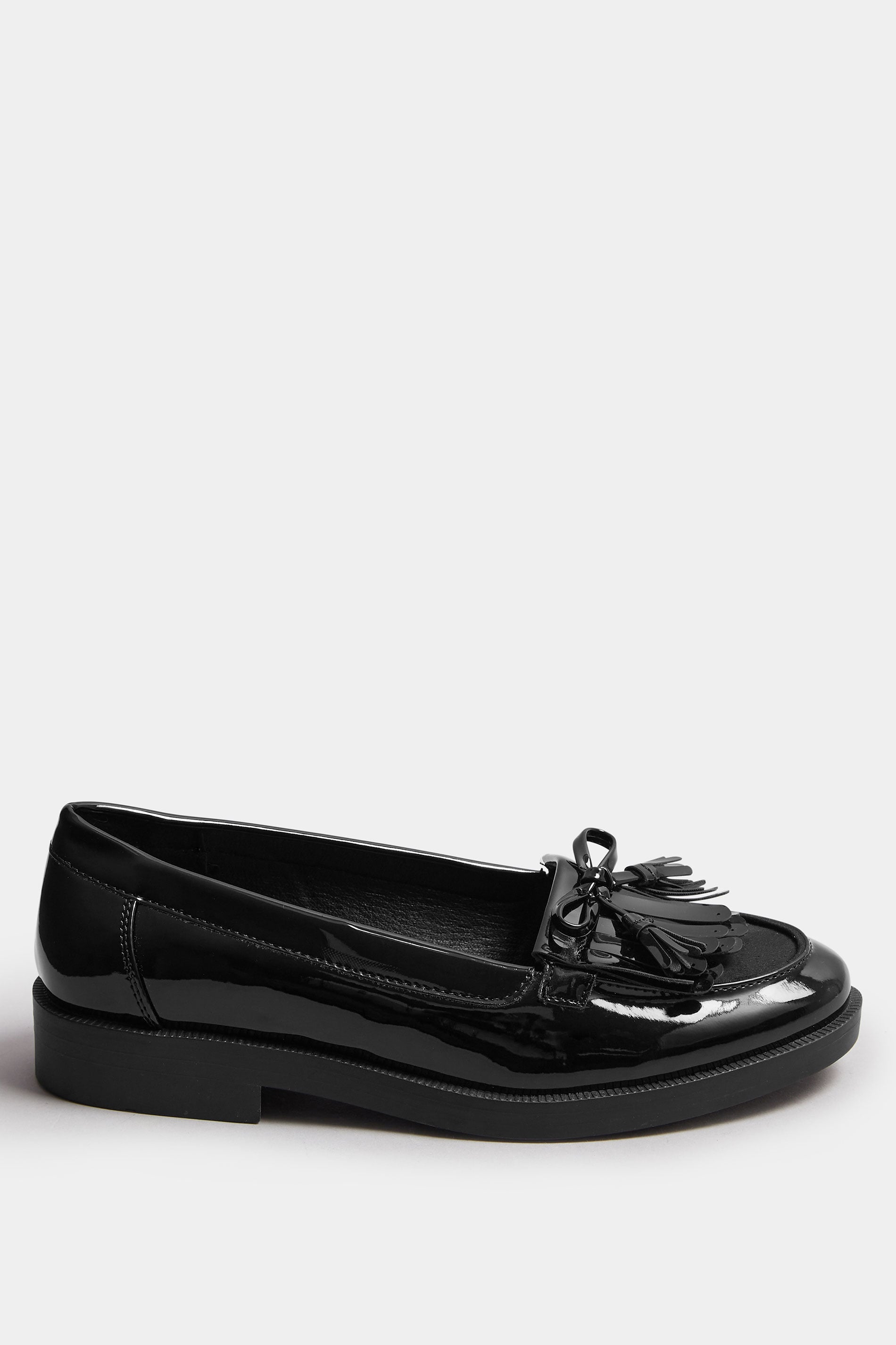  Mocassins à Franges En Cuir Verni Noir, Coupes Wide E Et Extra Wide EEE