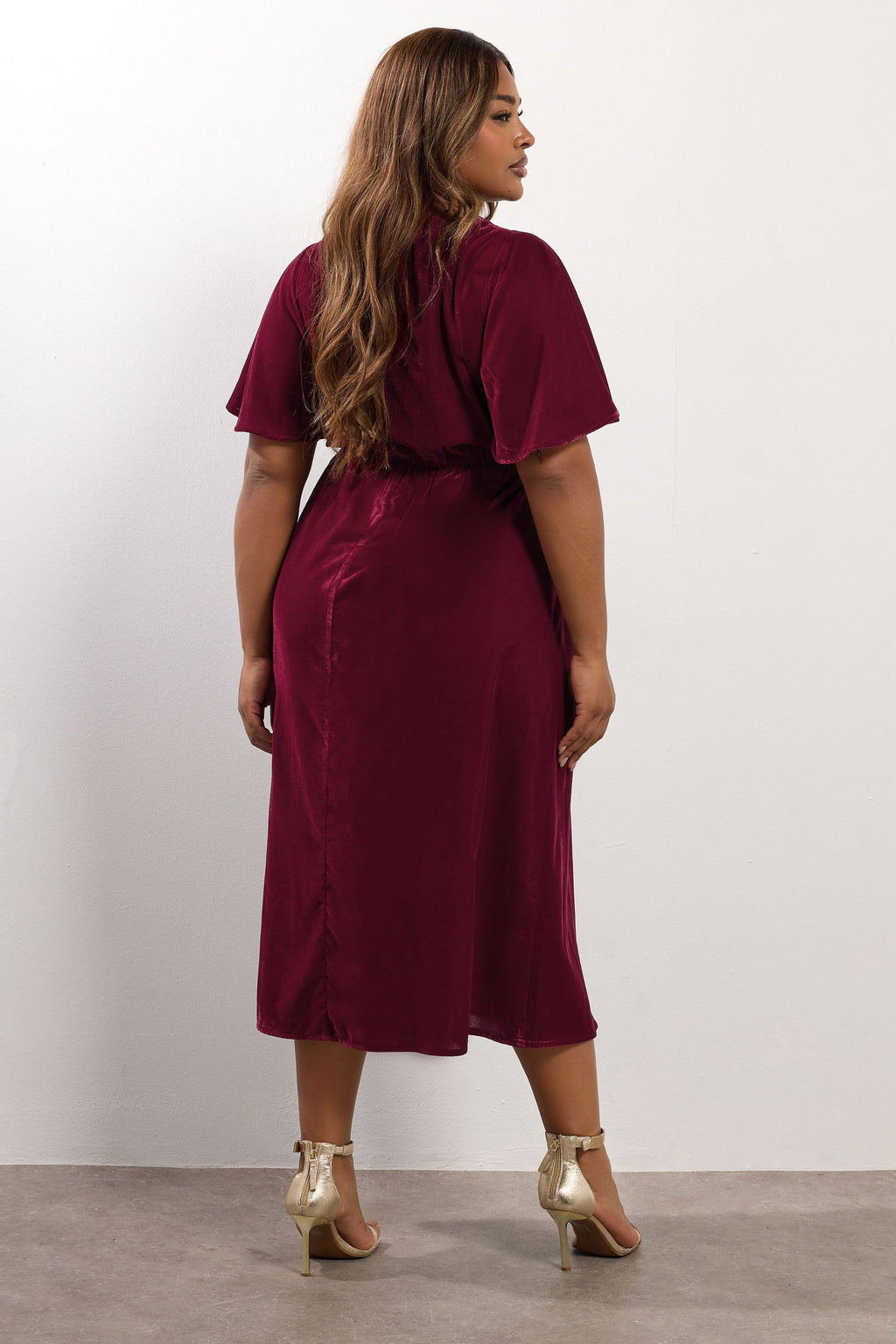  YOURS Curve Robe Longue En Velours Rouge Avec Nœud Sur Le Devant