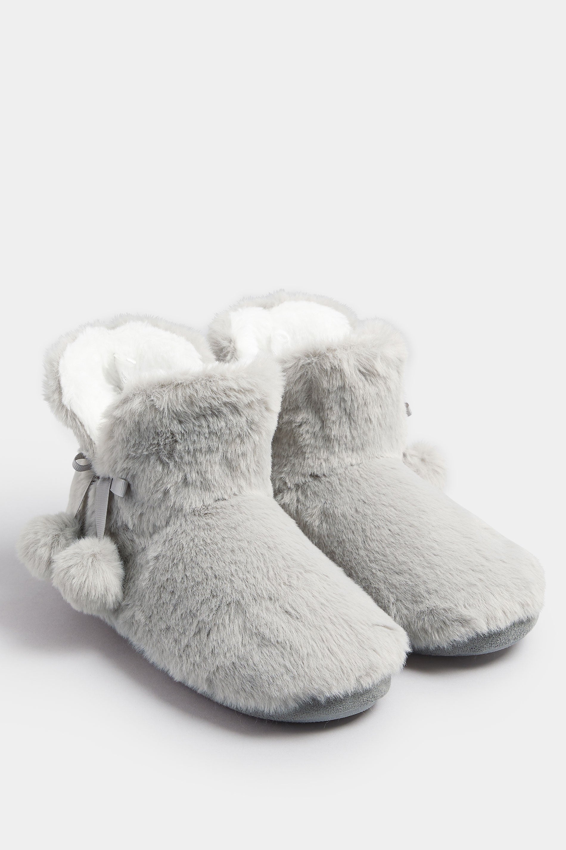  Chaussons Bottes En Fausse Fourrure à Pompons Gris