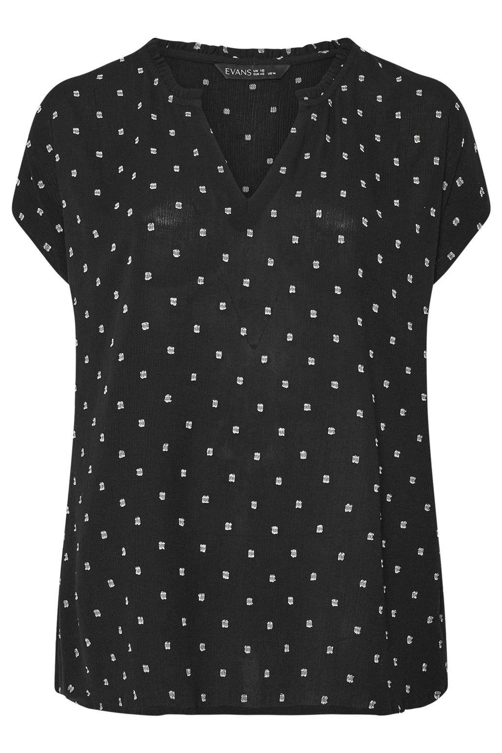  EVANS Curve Black Frill Neck Dobby Blouse