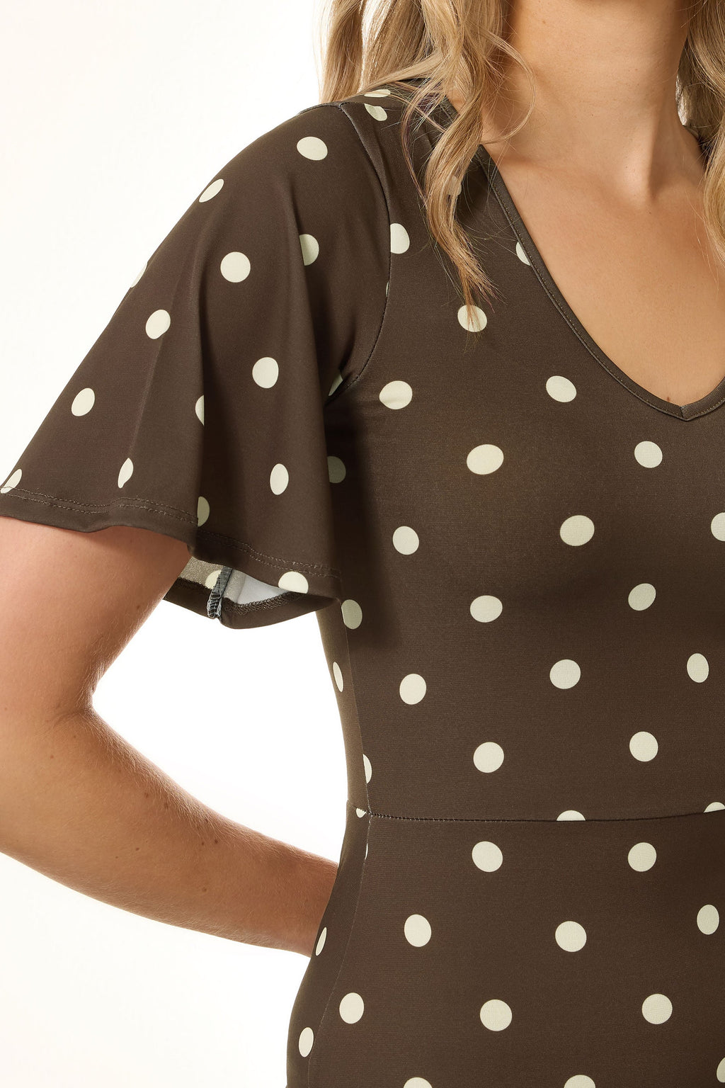  LTS Tall Brown Spot Angel Sleeve Maxi Dress