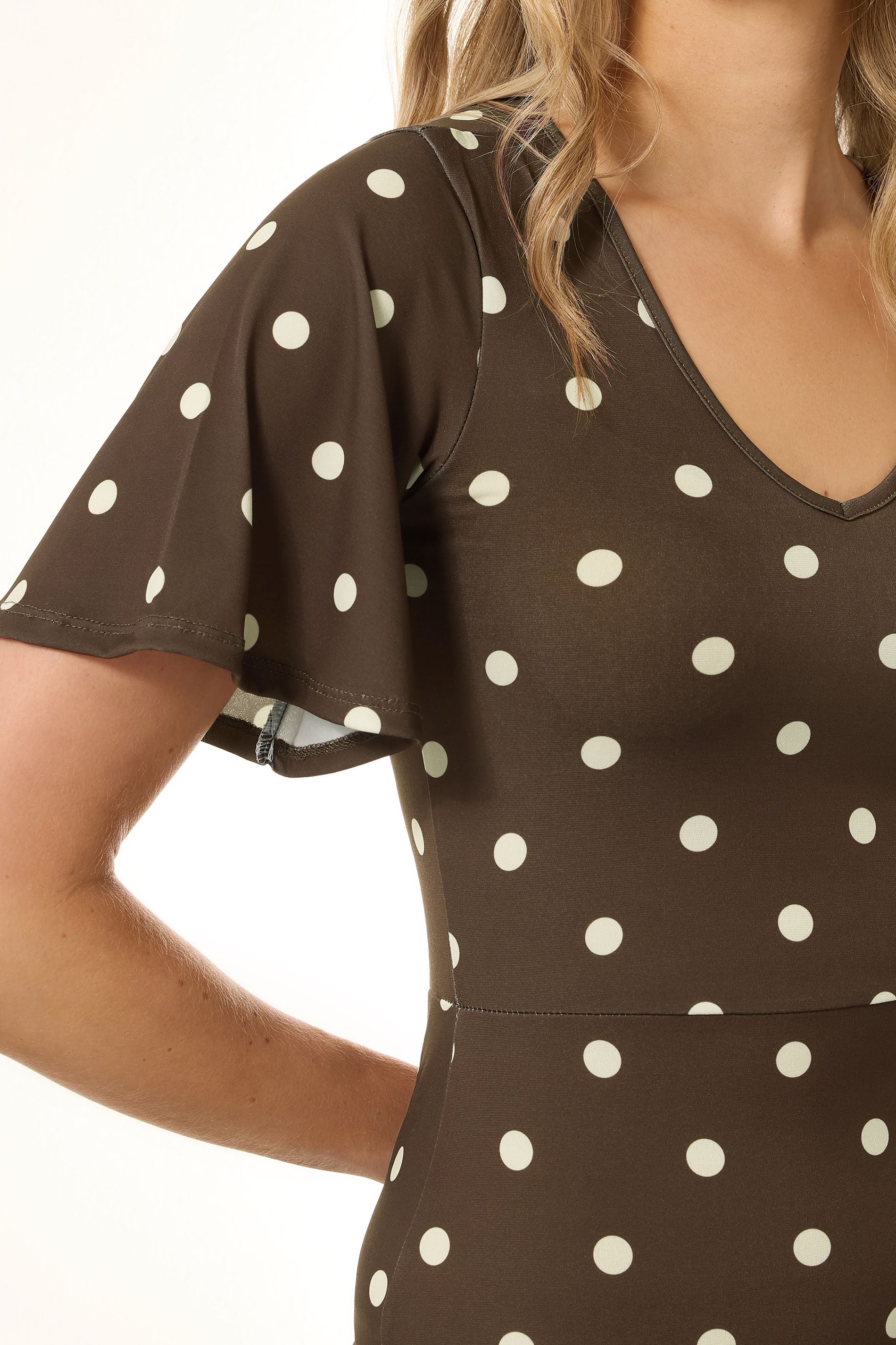  LTS Tall Brown Spot Angel Sleeve Maxi Dress