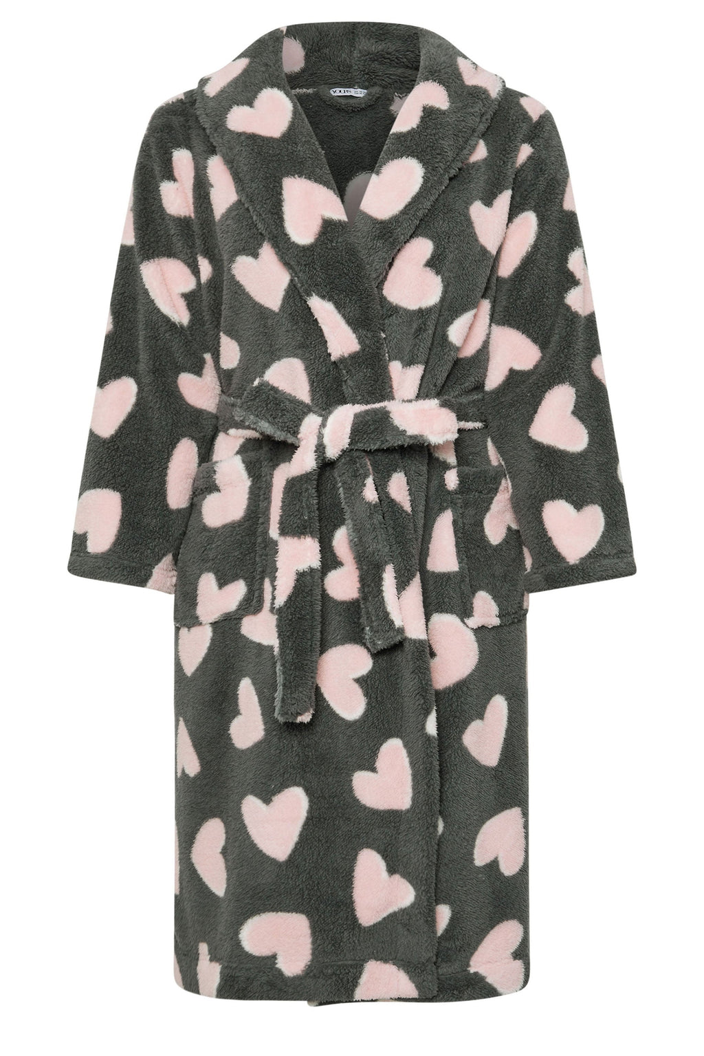  YOURS - Robe De Chambre Gris & Rose Coeurs