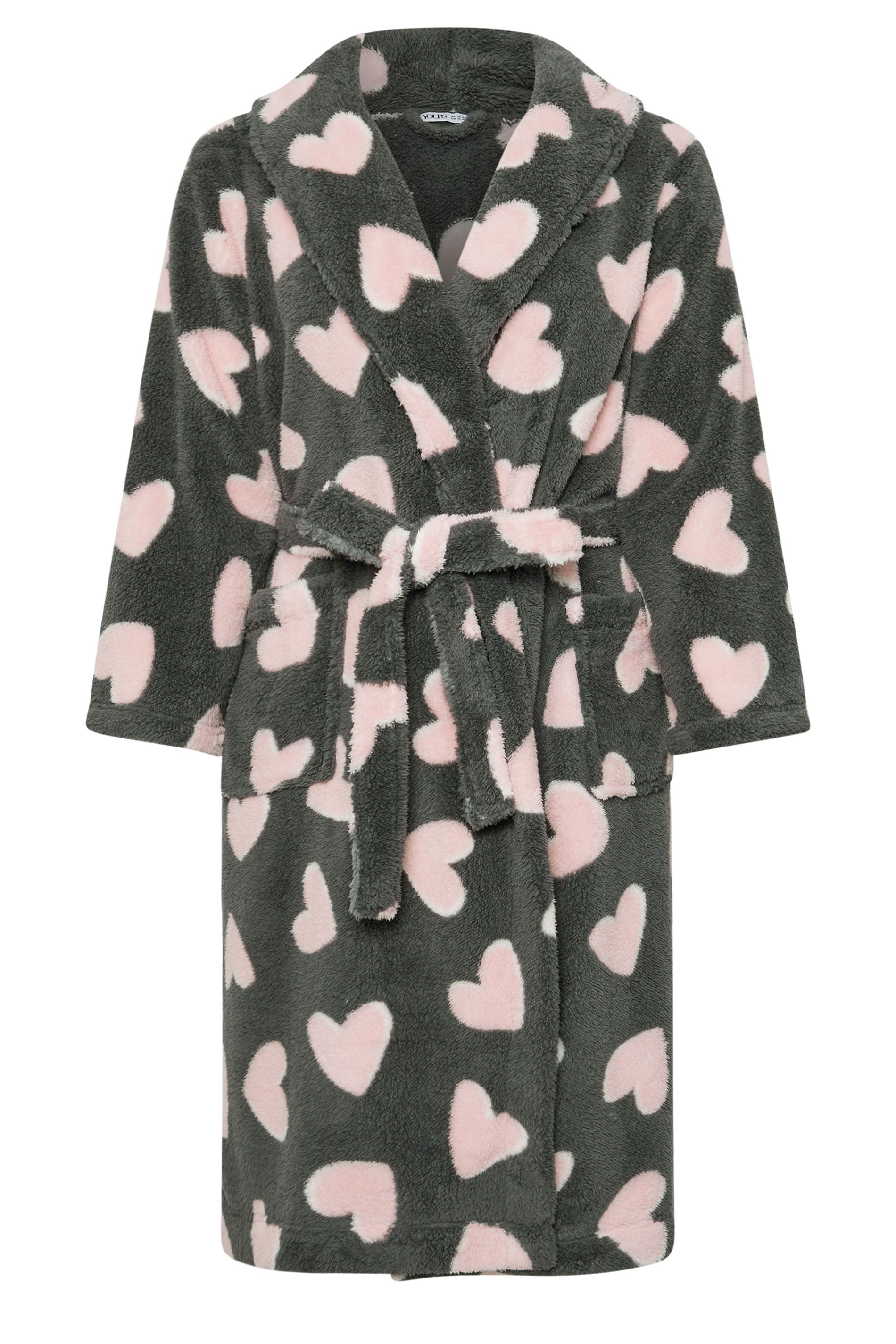  YOURS - Robe De Chambre Gris & Rose Coeurs