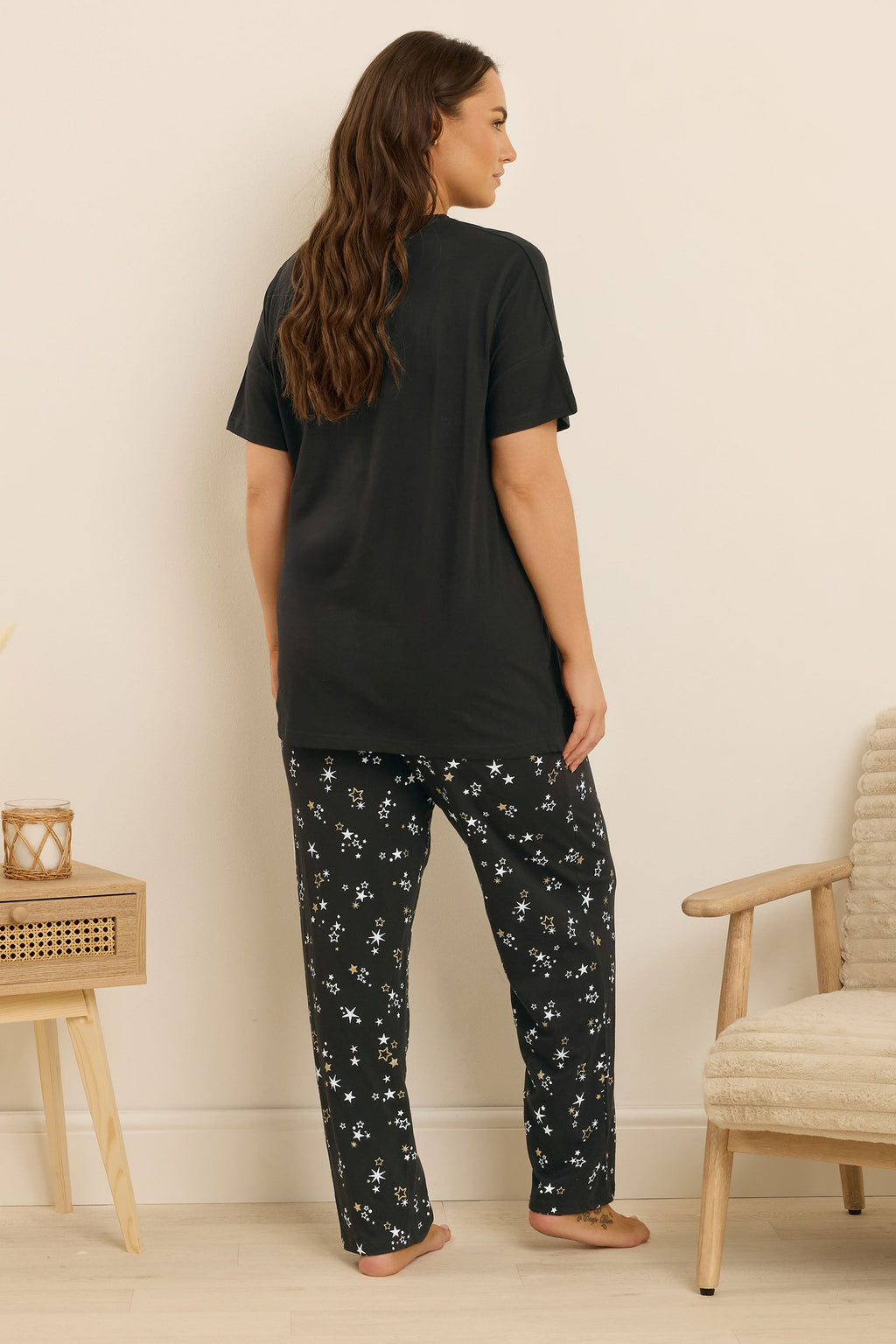  YOURS Curve Ensemble De Pyjama à Jambes Larges Noir Imprimé étoiles