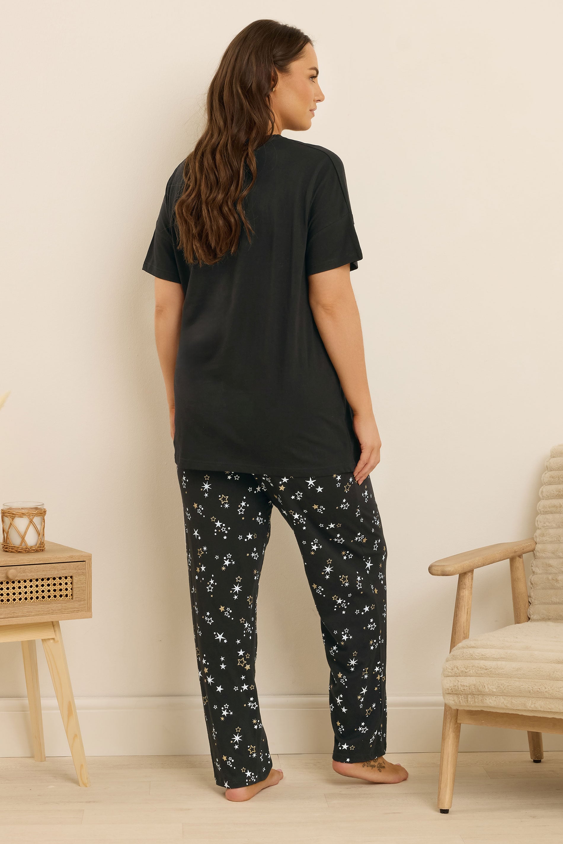  YOURS Curve Ensemble De Pyjama à Jambes Larges Noir Imprimé étoiles