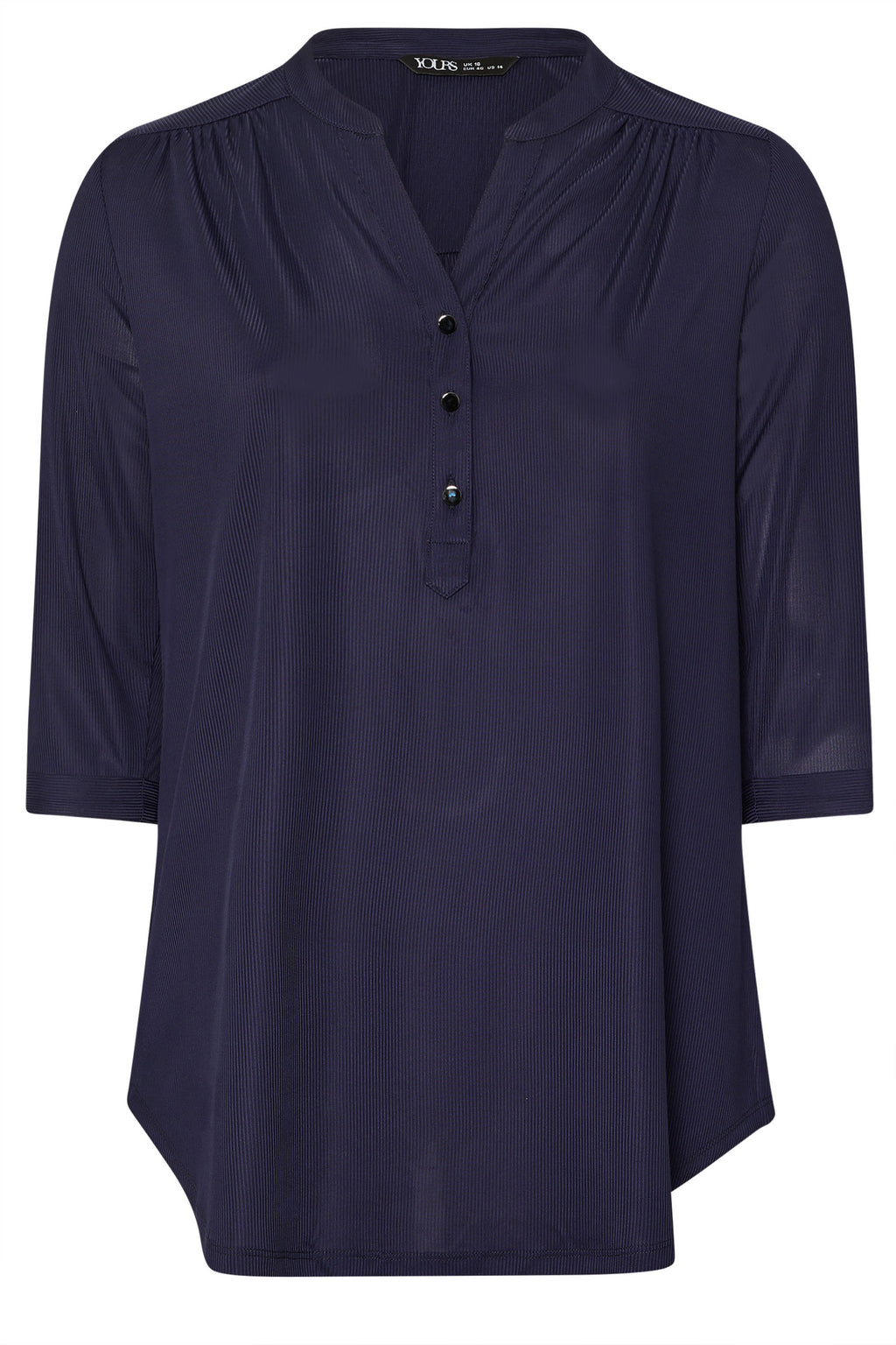  YOURS Curve Chemise Côtelée Bleu Marine à Demi-patte