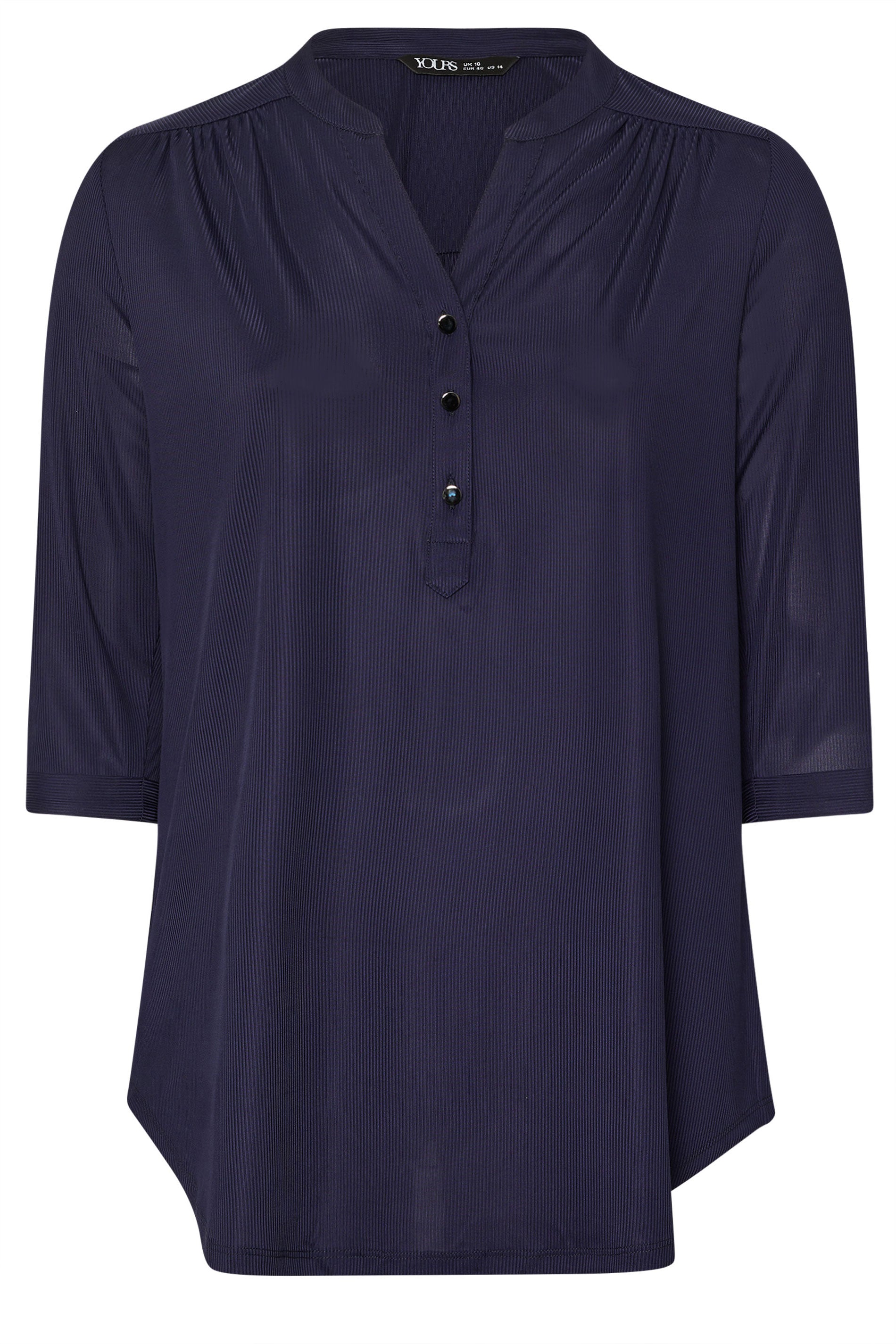  YOURS Curve Chemise Côtelée Bleu Marine à Demi-patte