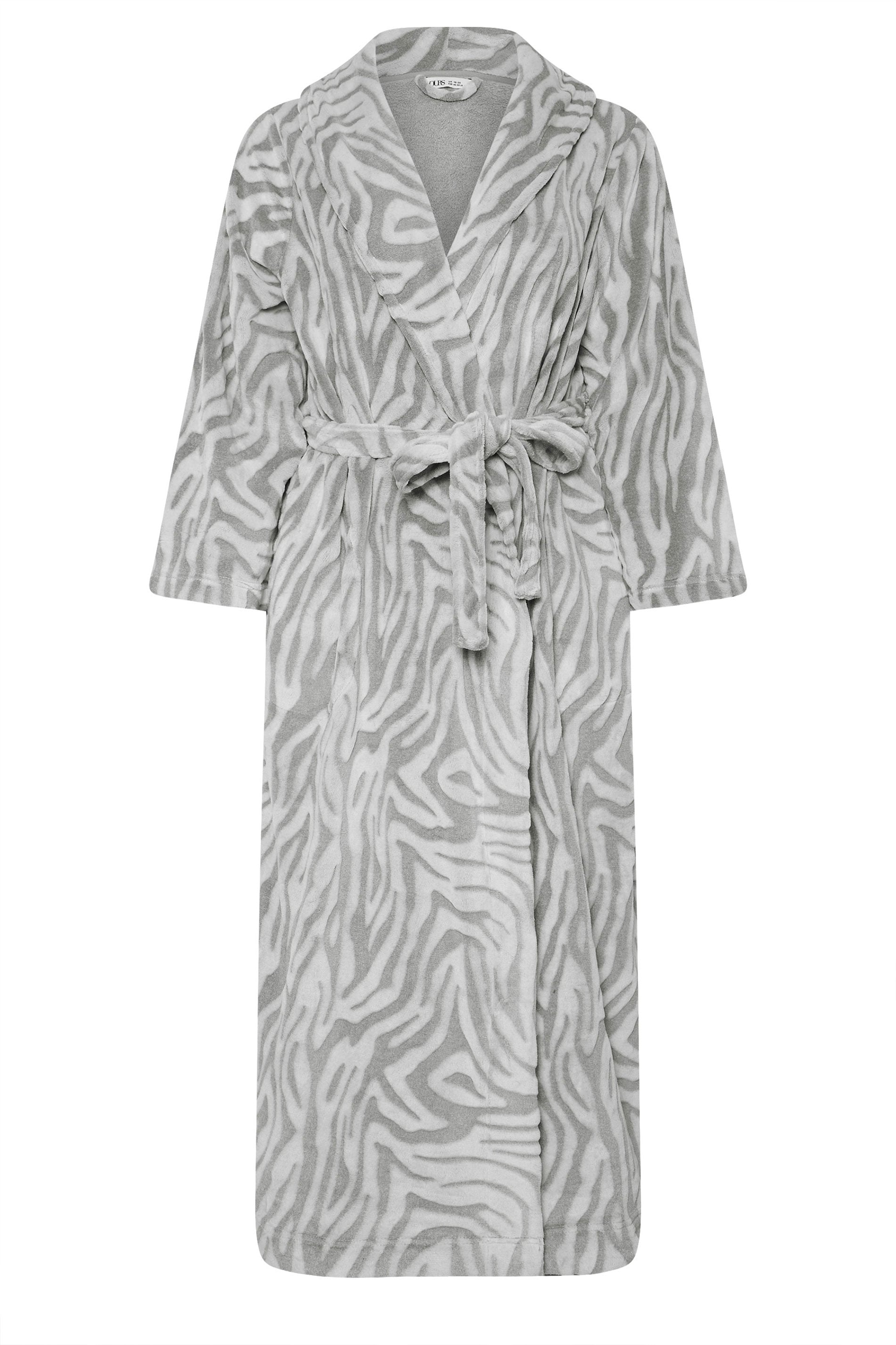  YOURS - Robe De Chambre Maxi Grise & Blanche Zébrée
