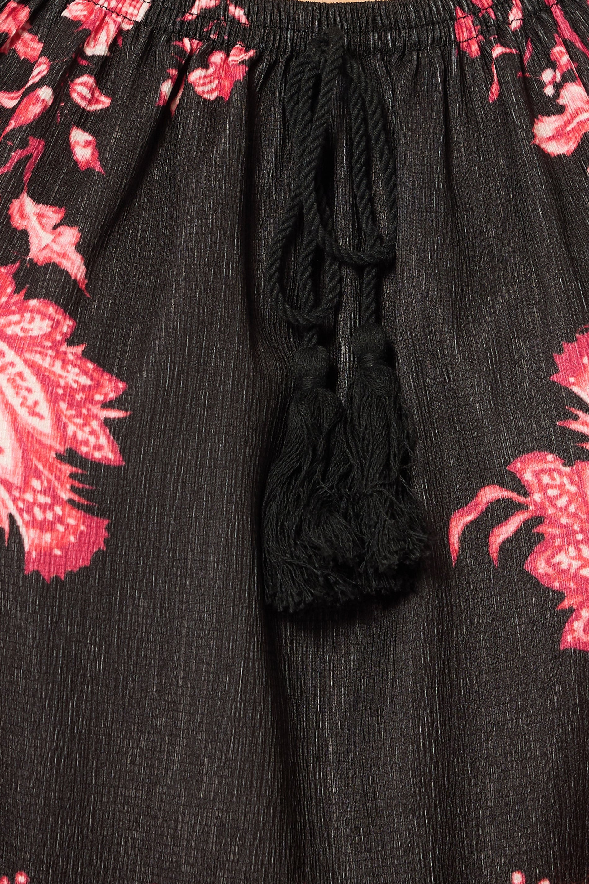  LTS Tall Black Floral Print Tie Front Top